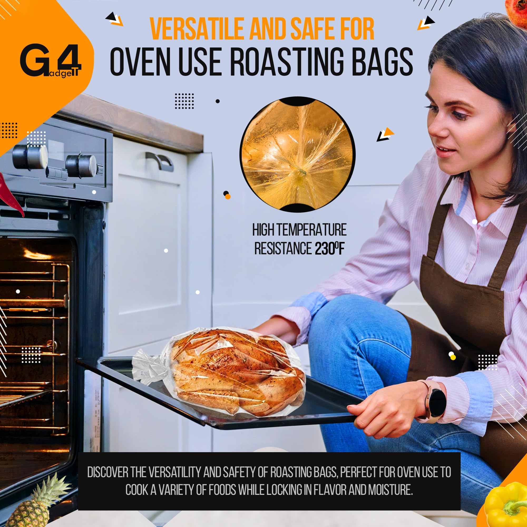 G4GADGET Roasting Bags - Pack of 10 Large Oven & Microwave Safe Bags | Polyester 6