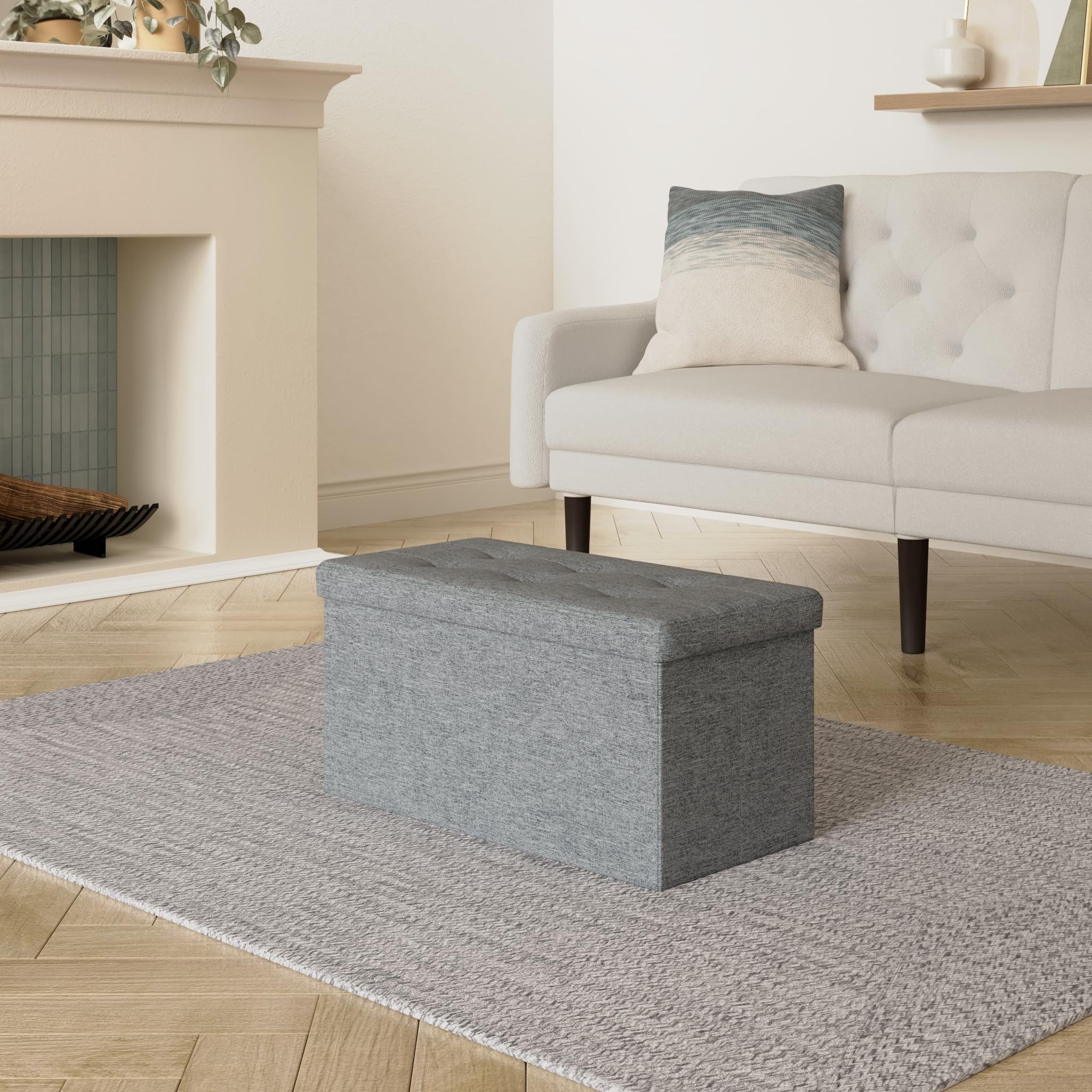 SONGMICS MAZIE Storage Ottoman Bench - 76cm Folding Foot Rest | Dark Grey | 89L Capacity 2