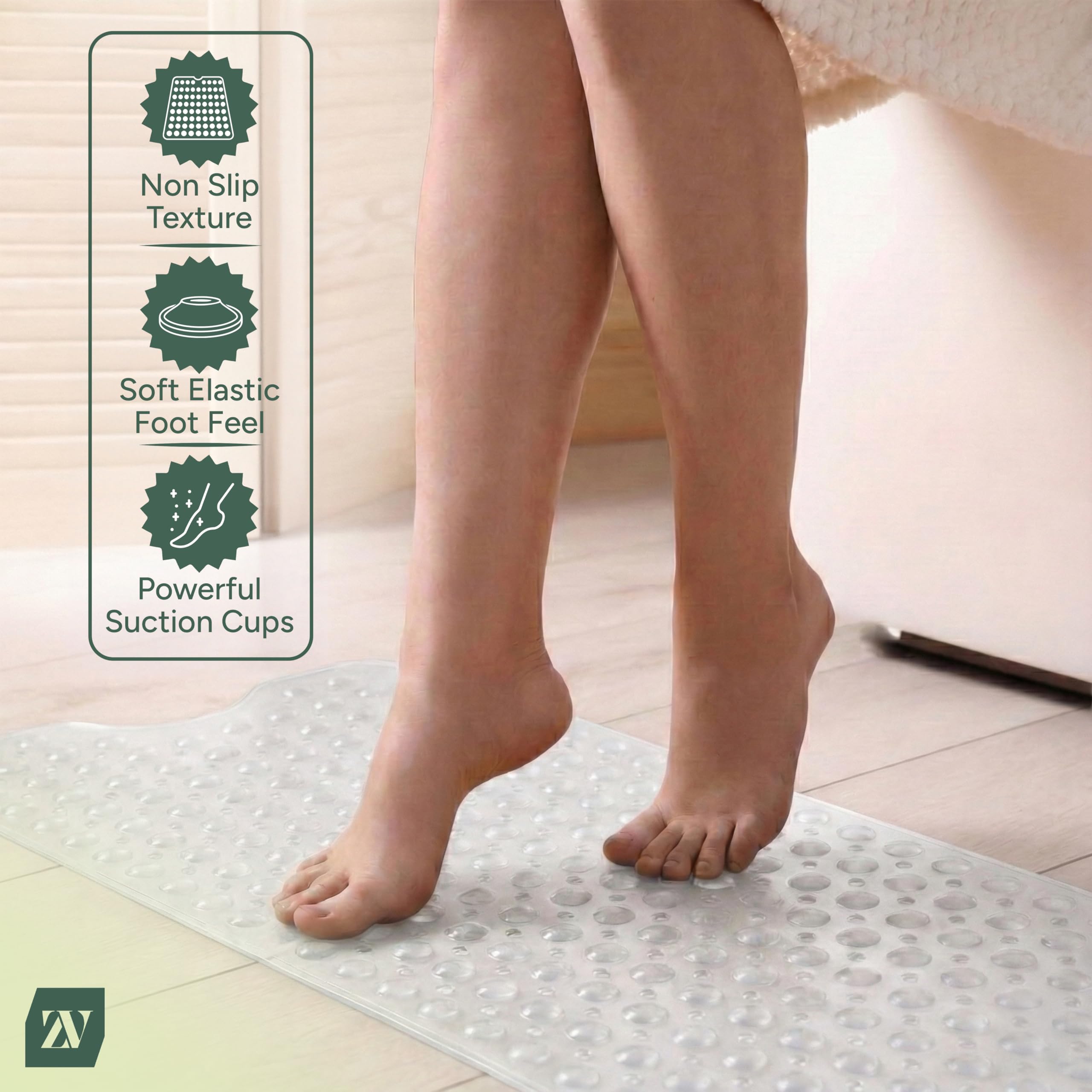 Zuvo Extra Long Non-Slip Bathtub Mat - 100 x 40cm | Solid White | Anti-Mold PVC 3