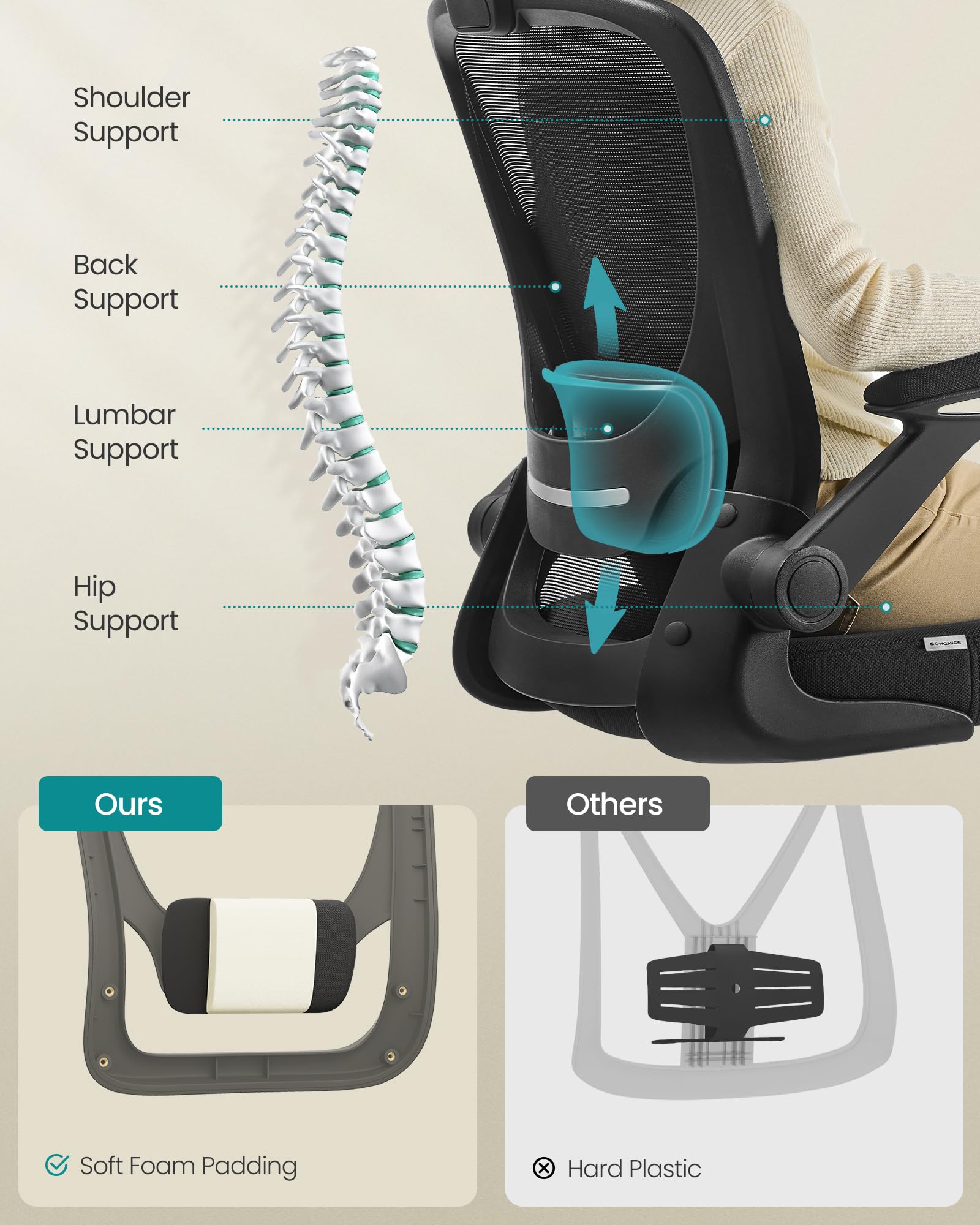 SONGMICS Ergonomic Mesh Desk Chair - Adjustable Lumbar & Headrest | 120 kg Capacity | Ink Black 3