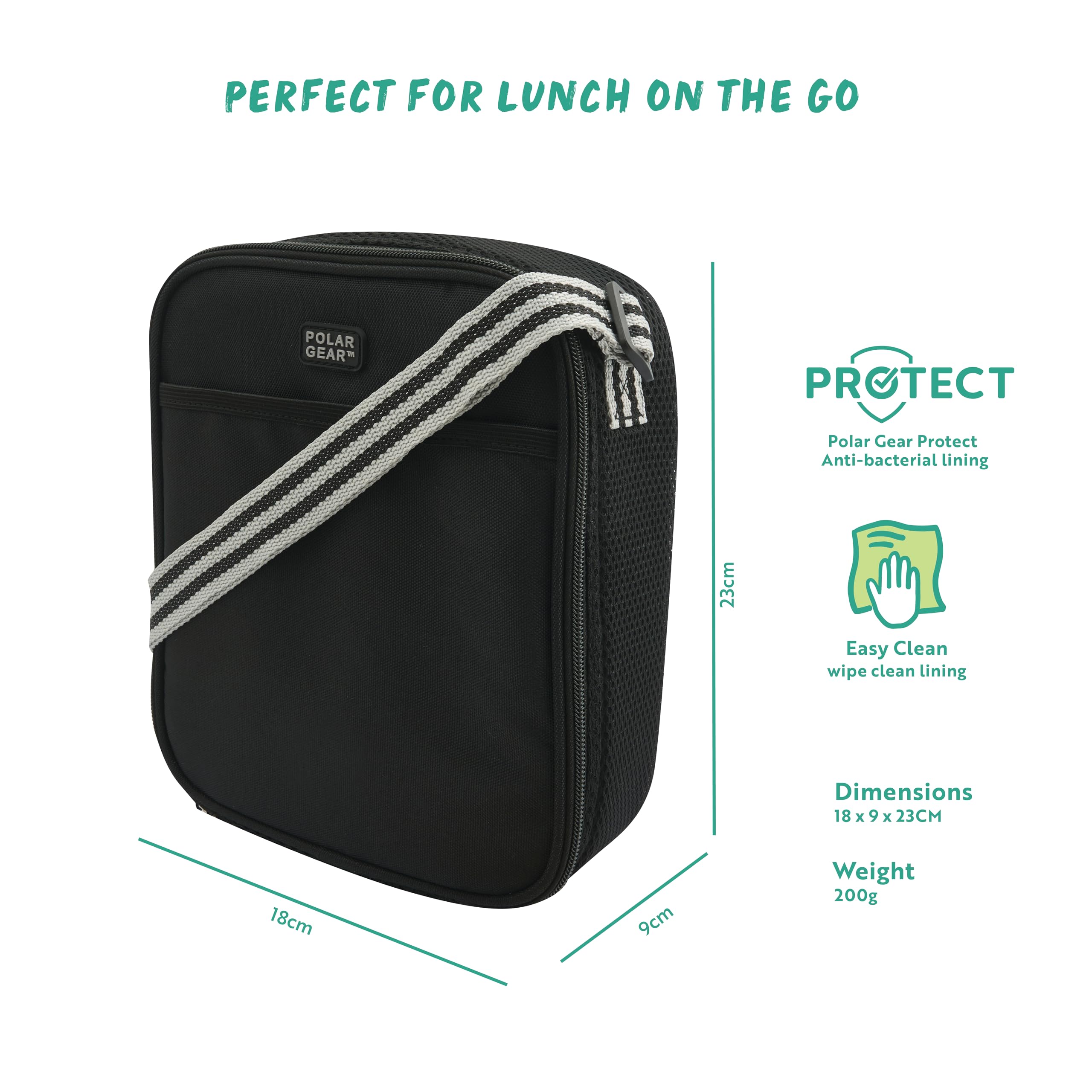 Polar Gear Insulated Kids Lunch Bag - Antibacterial Lining | Adjustable Strap | Graphite