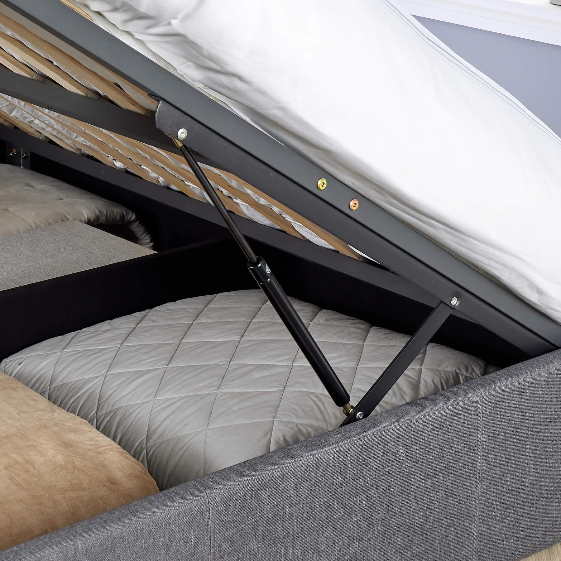 Home Source Small Double 4ft Side Gas Lift Fabric Ottoman Storage Bed, Grey 6