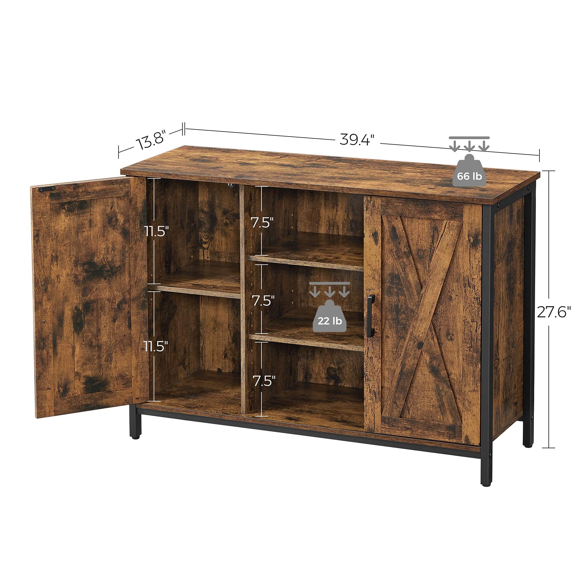 VASAGLE Buffet Table - Rustic Brown/Black Sideboard | Engineered Wood | 1000mm Width 6