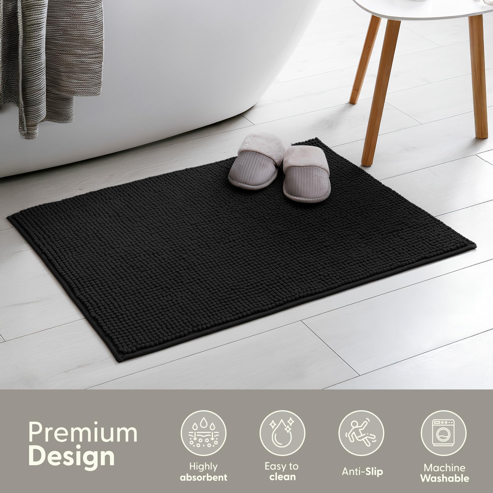 KEPLIN Microfibre Bath Mat - Non-Slip, Water Absorbent, Machine Washable | 40x60cm Black 3
