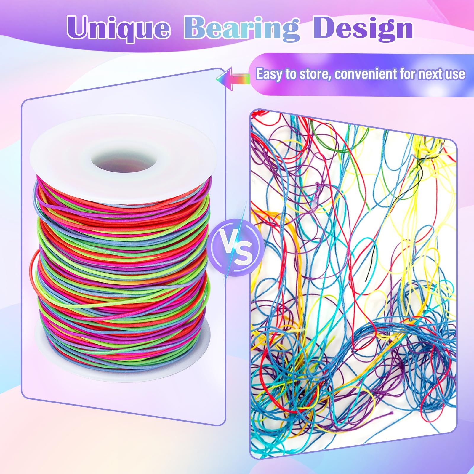 Alyvisun 1mm Rainbow Elastic String for Bracelets - 100m Spool | Durable Nylon & Latex Blend 5