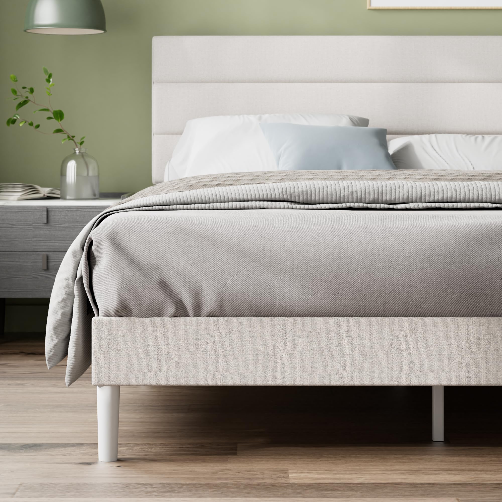 Zinus Piper Double Upholstered Bed Frame with Headboard - Off White | 135 x 190 cm | Steel Frame 8