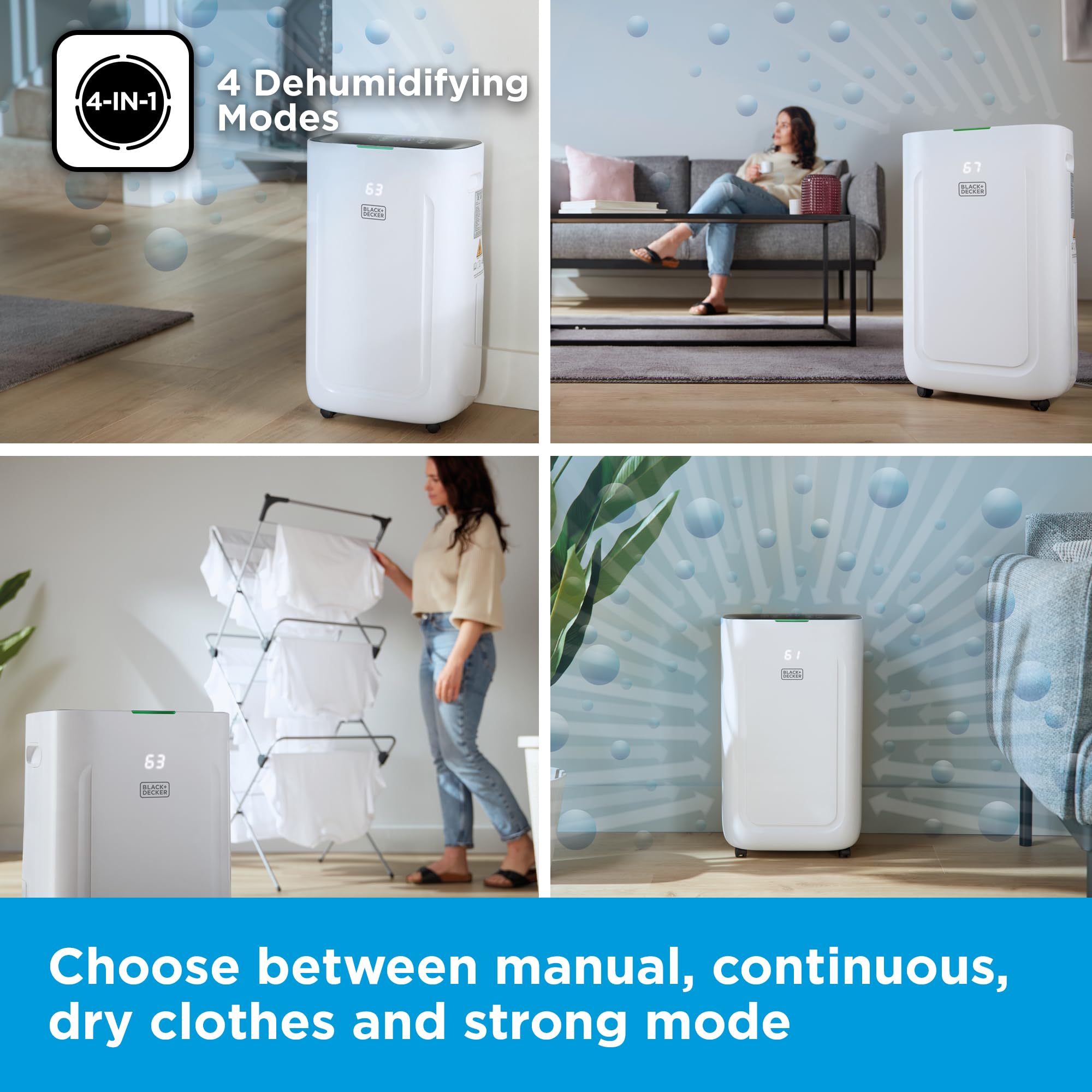 BLACK+DECKER BXEH60014GB Smart Dehumidifier - 20L Extraction, Wi-Fi Control, 4 Modes | White 5