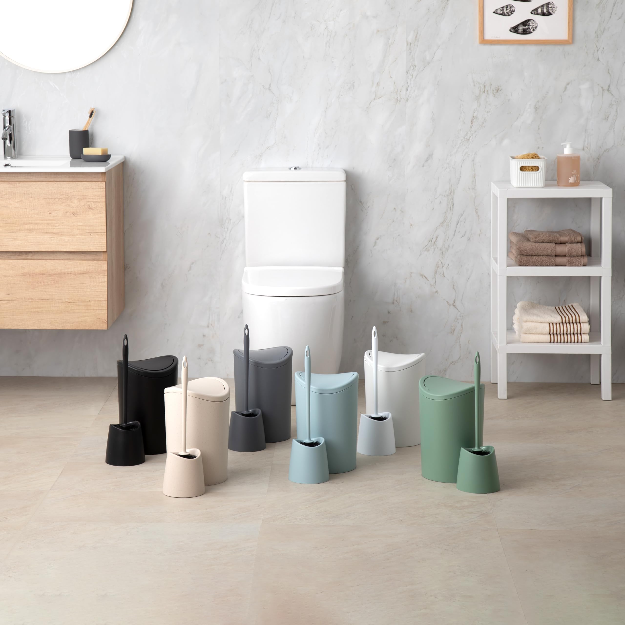 TATAY Bathroom Bin with Swing Lid | 6L Capacity | Compact 19x19x28 cm | Black Polypropylene 6