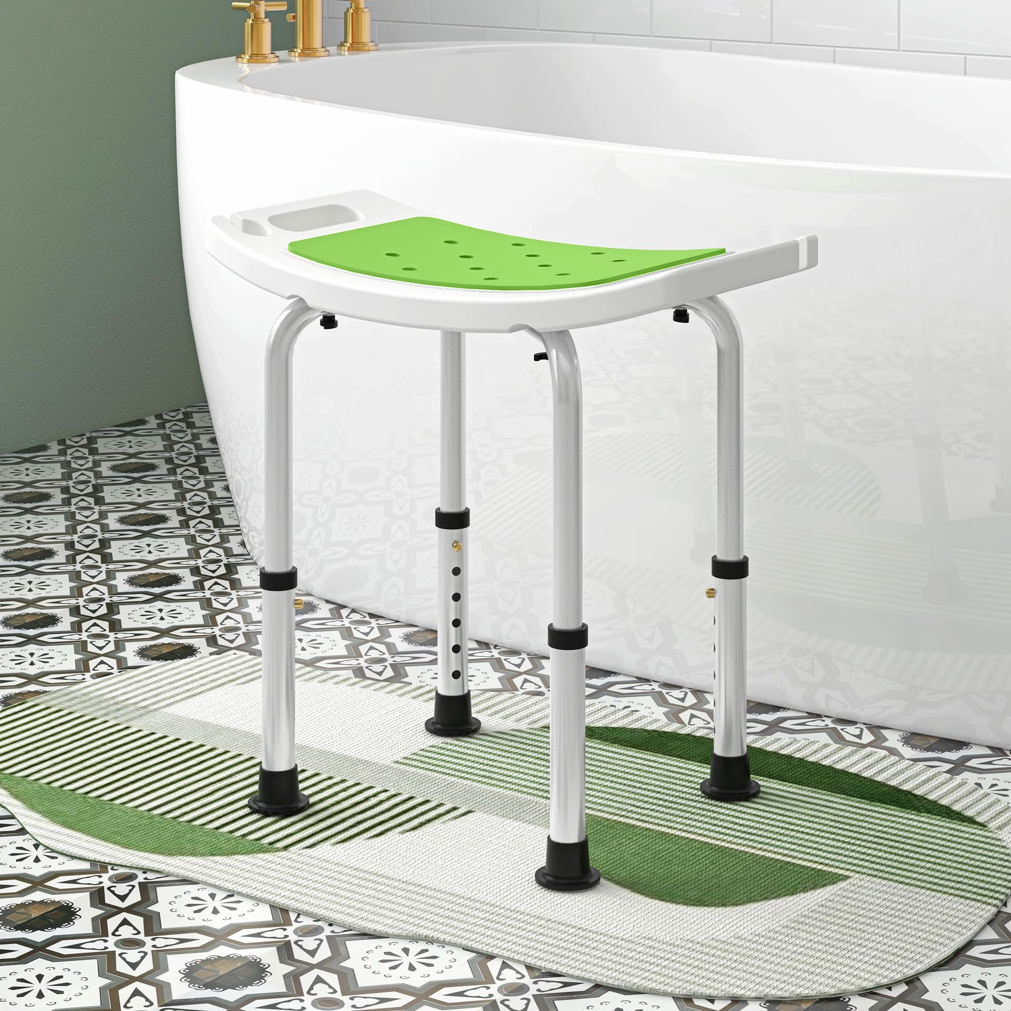 HOMCOM Shower Chair - Adjustable Height (39-52cm) | Aluminium Frame | Max Load 135kg | Green 2