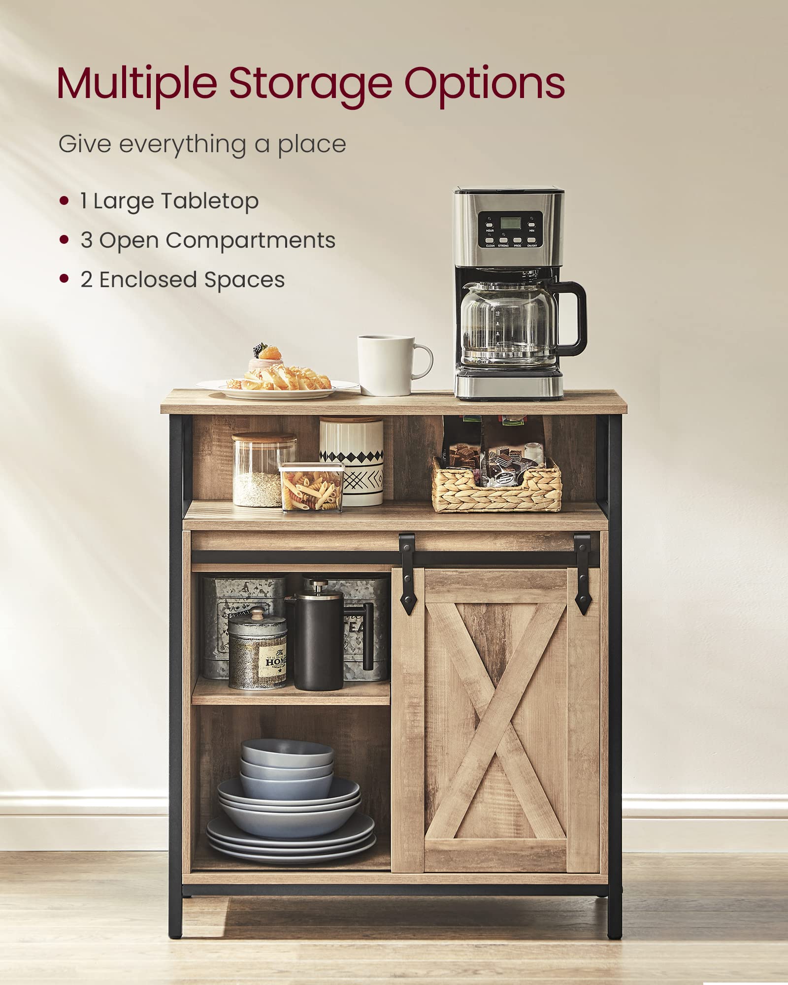 VASAGLE Sideboard Storage Cabinet - 30x70x80 cm | Rustic Style | Adjustable Shelf | Toasted Oak & Black 4
