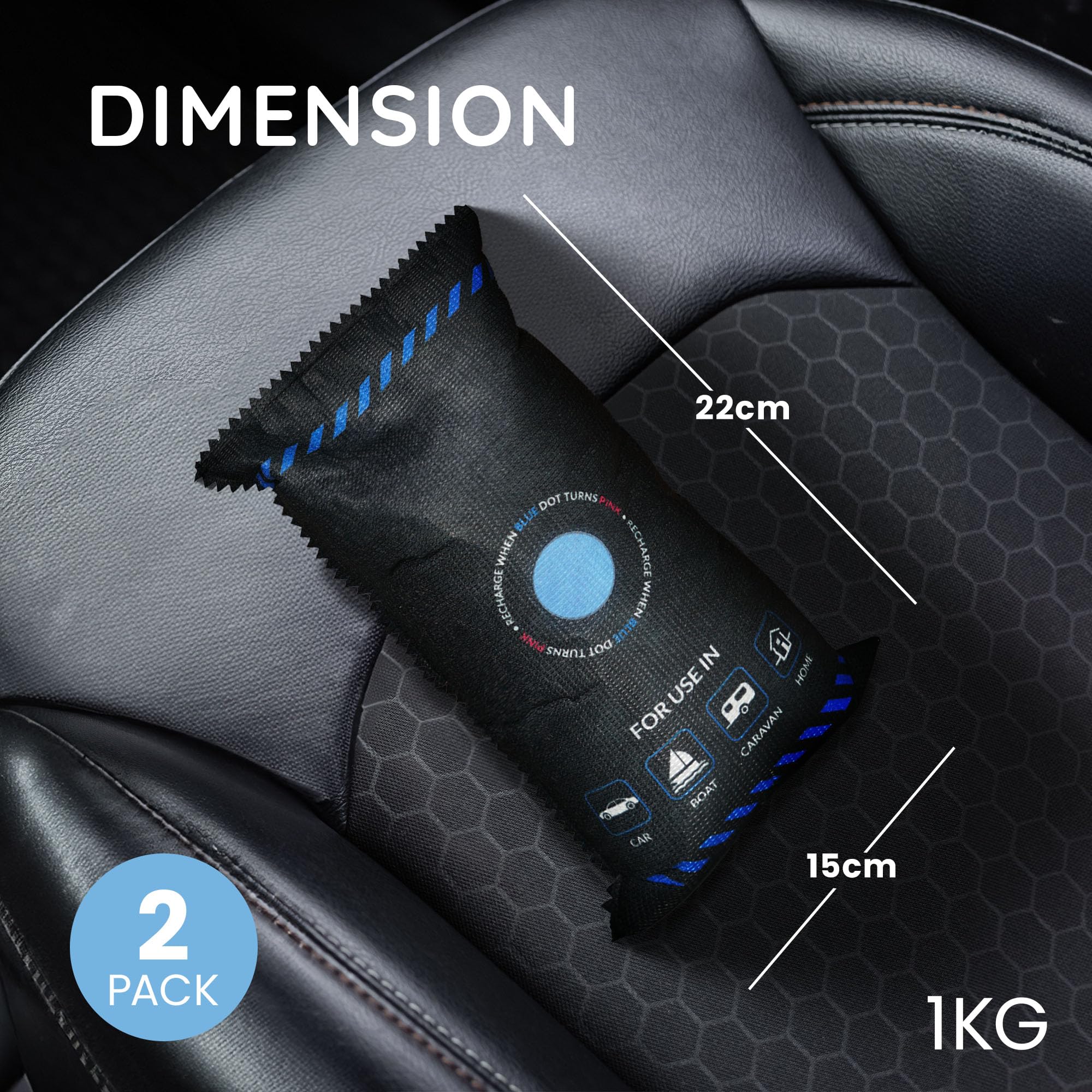 CUQOO 1KG Reusable Car Dehumidifier Bags - Pack of 2 with Anti-Slip Mat | Microwave Reactivated 3