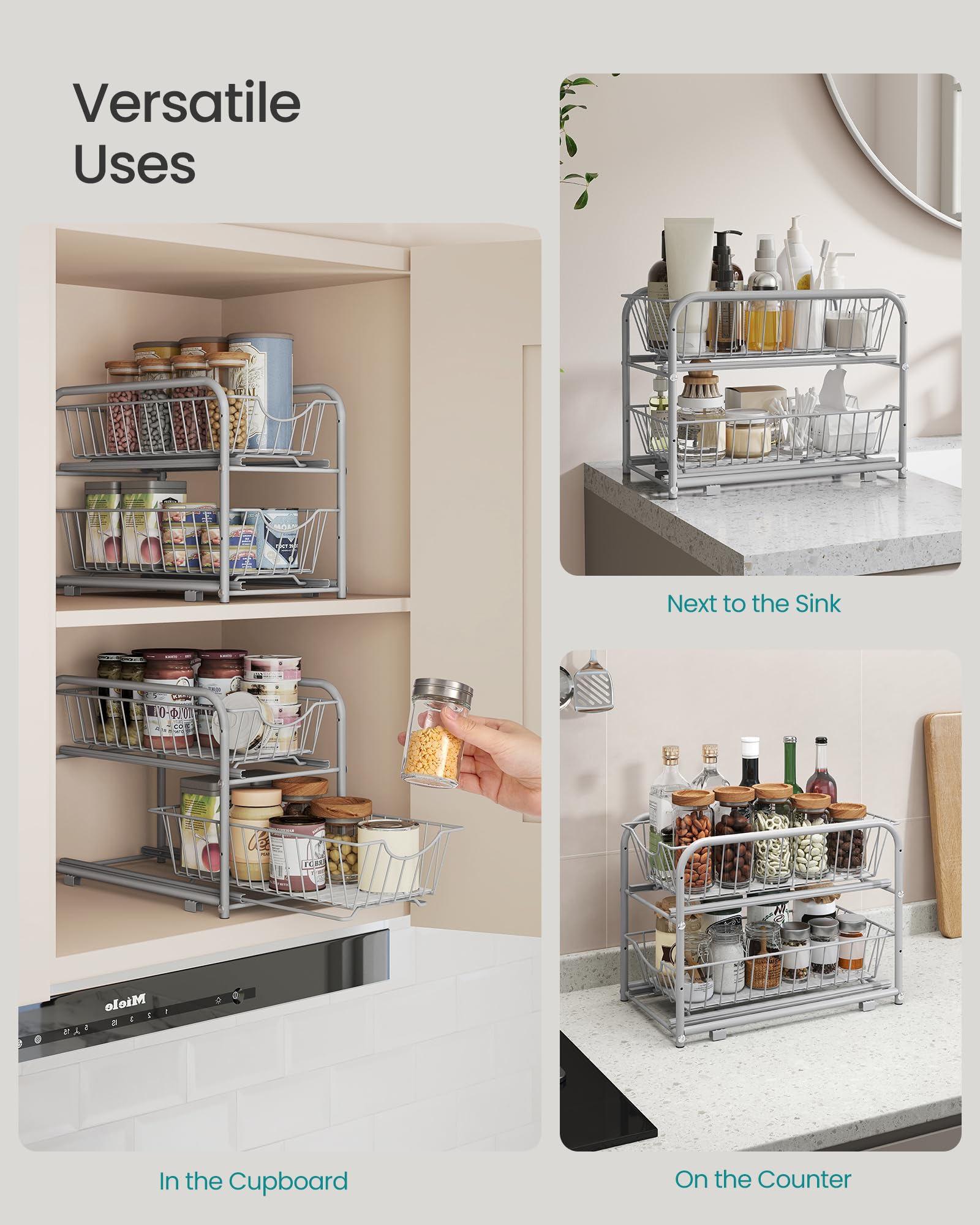SONGMICS Set of 2 Under Sink Storage Organisers - 2-Tier, Adjustable, Rust-Resistant Steel 3