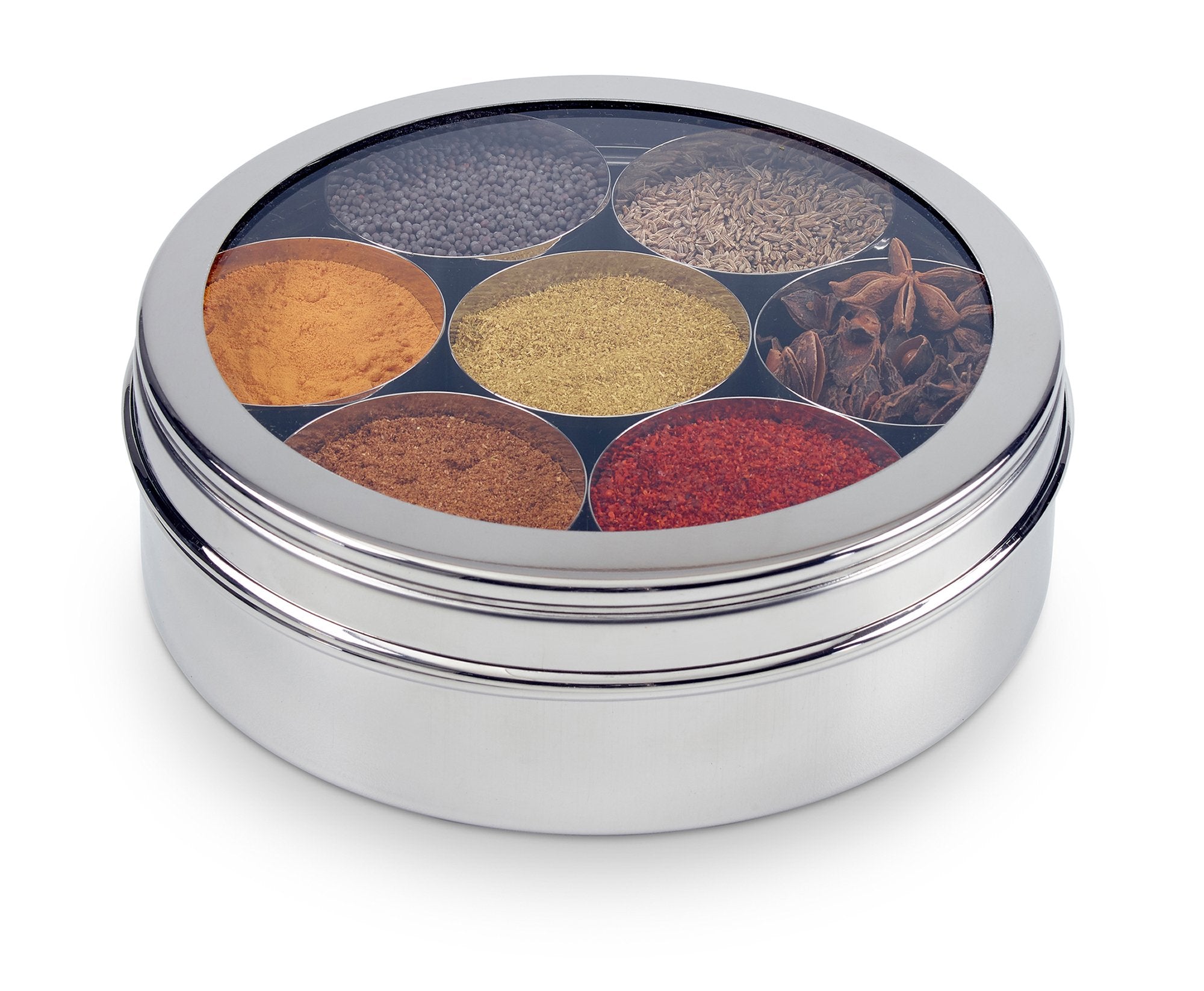 Zinel 7200 Stainless Steel Spice Box/Masala Dabba with 7 Compartments | 16cm Diameter | Silver 3