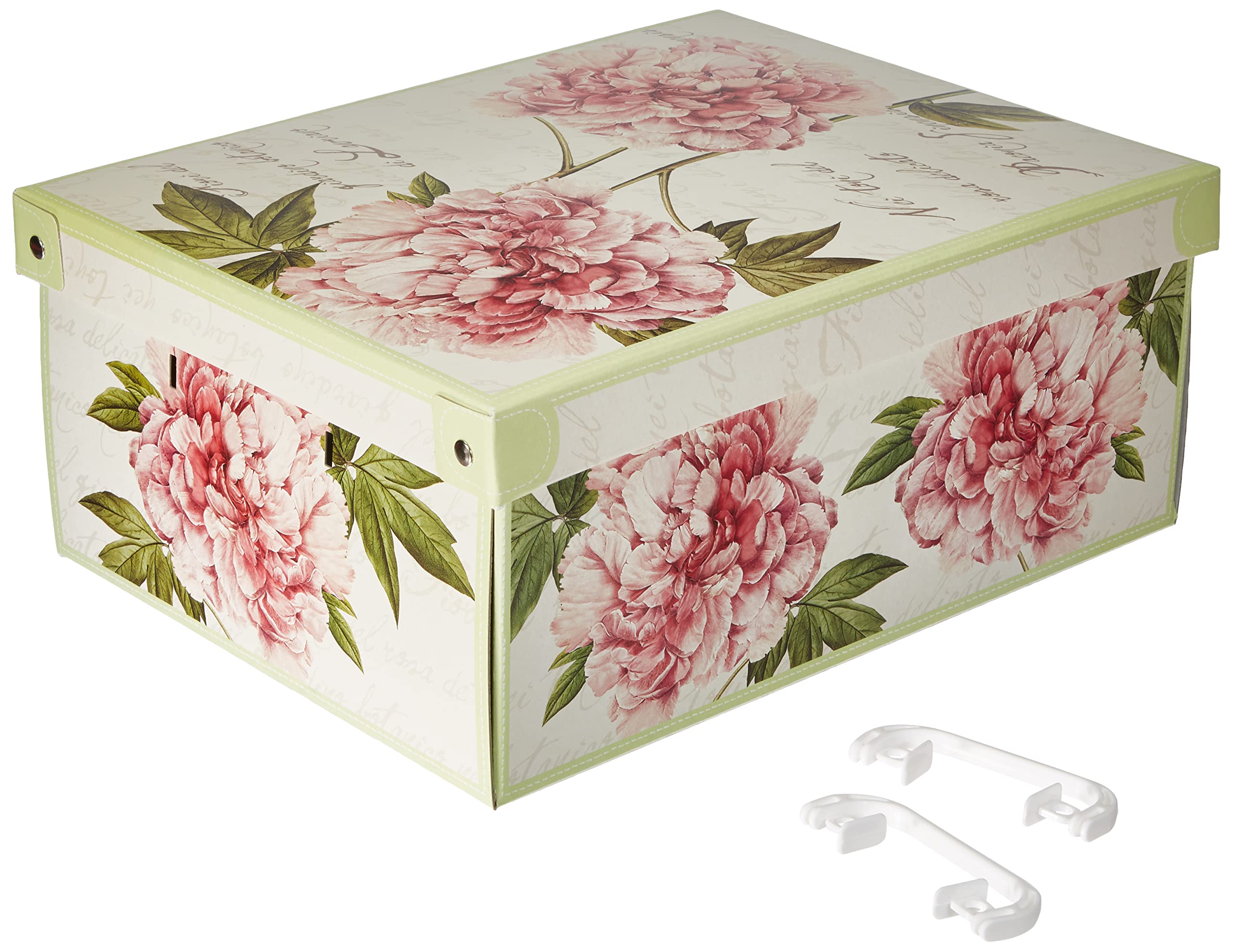 Lavatelli Peonies Cardboard Storage Box with Lid | 42cm L x 32cm W | Stackable | Made in Italy 3