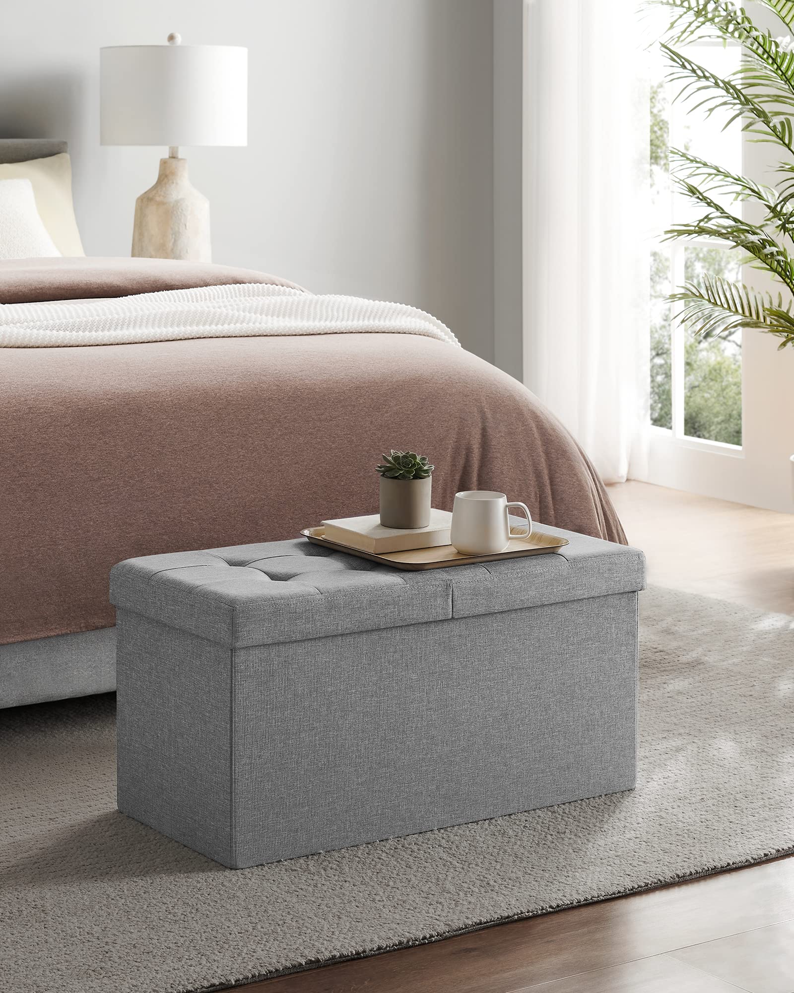 SONGMICS MAZIE Storage Ottoman Bench - 110 cm Folding Foot Rest | 131L Capacity | Light Grey 2