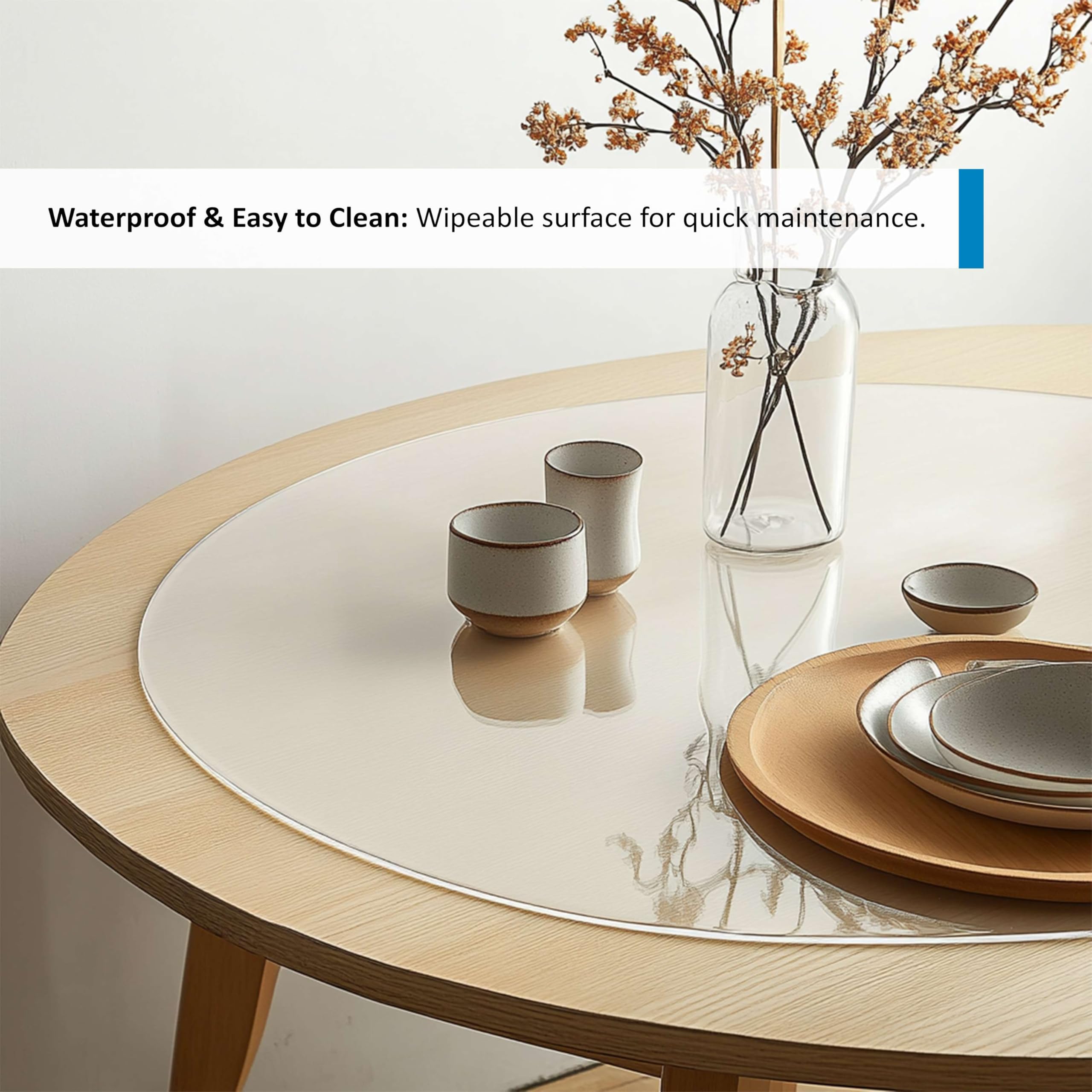 Nicoman Round Clear PVC Table Protector - 120cm Diameter | 2mm Thick | Food Grade 4