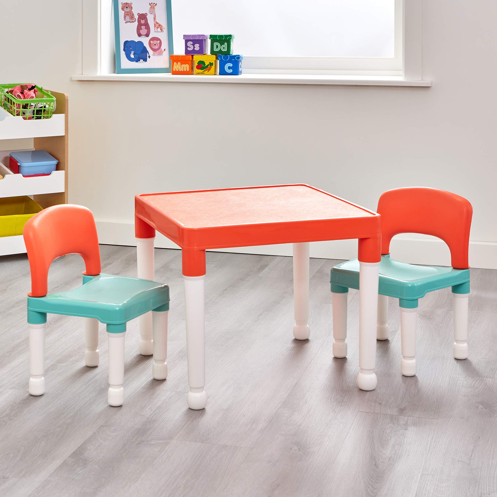 Liberty House Toys Children's Table and Two Chair Set - Green Orange White | Plastic | Ages 2+ 3