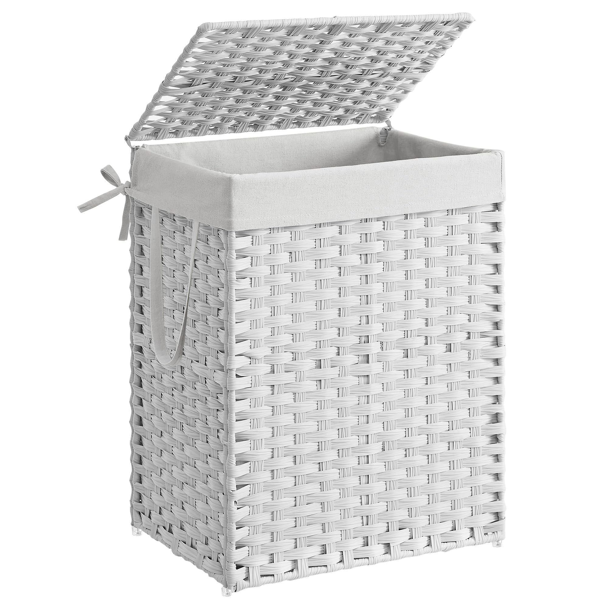 SONGMICS Handwoven Laundry Basket - 90L Capacity, Foldable, White Synthetic Rattan Hamper with Lid 1