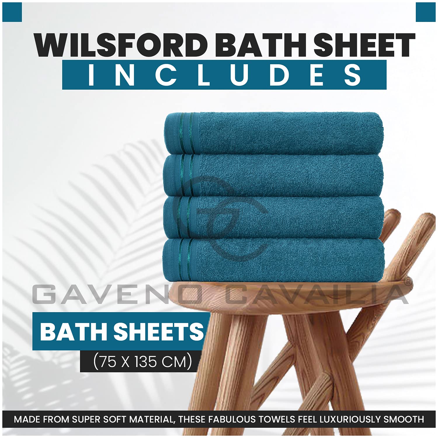 GC GAVENO CAVAILIA Wilsford Bath Sheet - 4 Pack Egyptian Cotton, 450 GSM, Teal, 75 x 135 cm 3