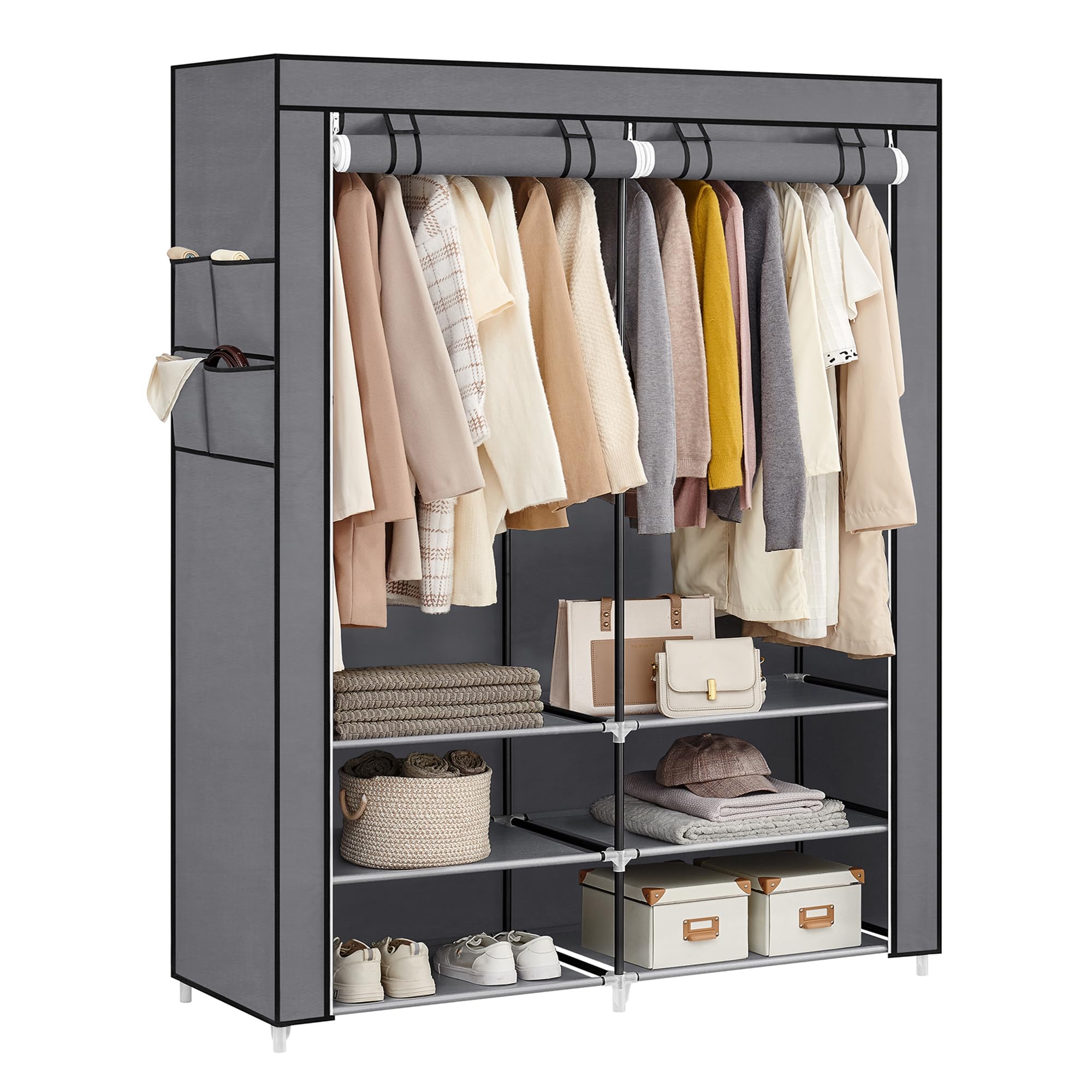 SONGMICS Portable Clothes Wardrobe - Grey | 127W x 45D x 176H cm | 2 Hanging Rods 1
