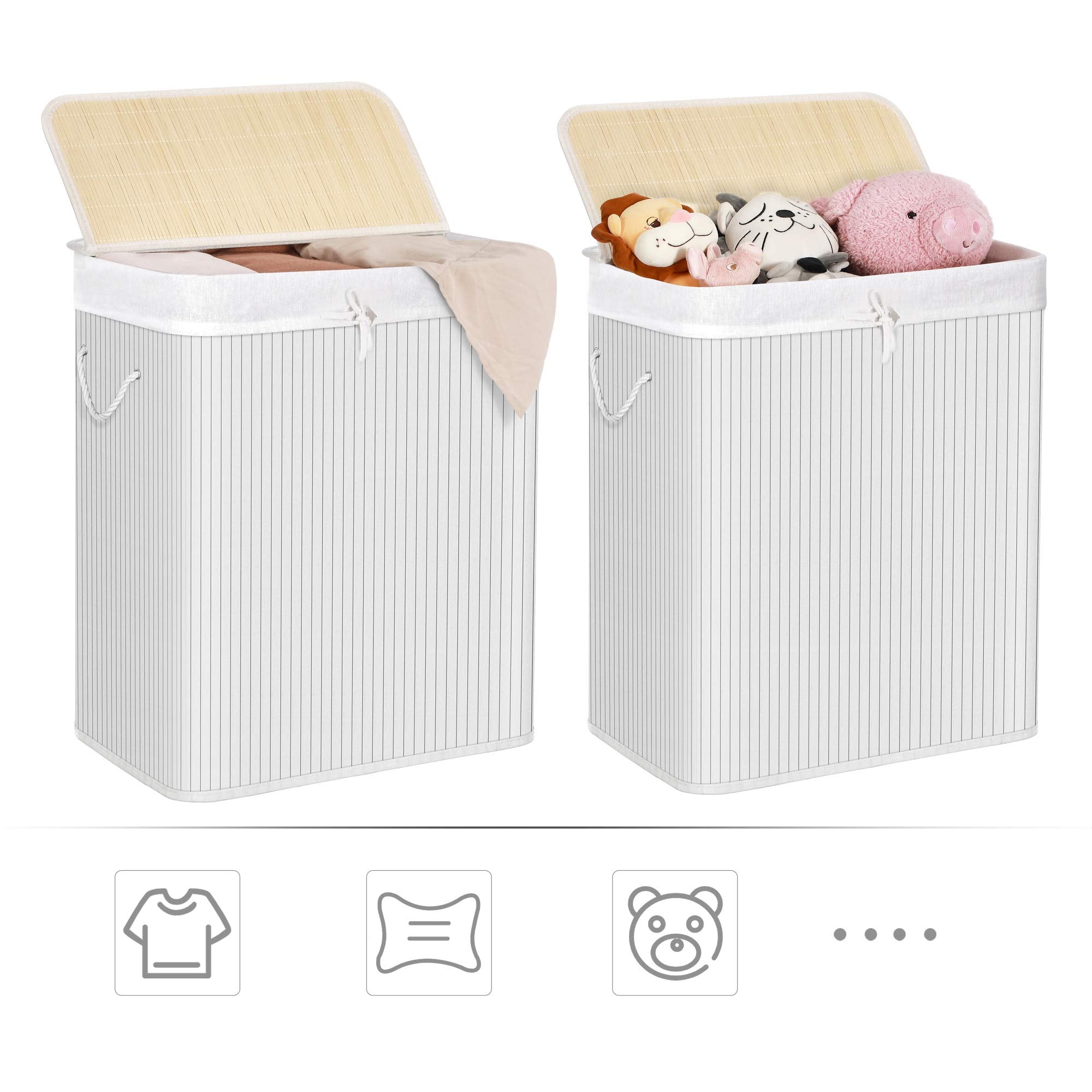 SONGMICS Bamboo Laundry Basket with Lid - 100L Capacity | 2 Sorting Compartments | Removable Liner 7