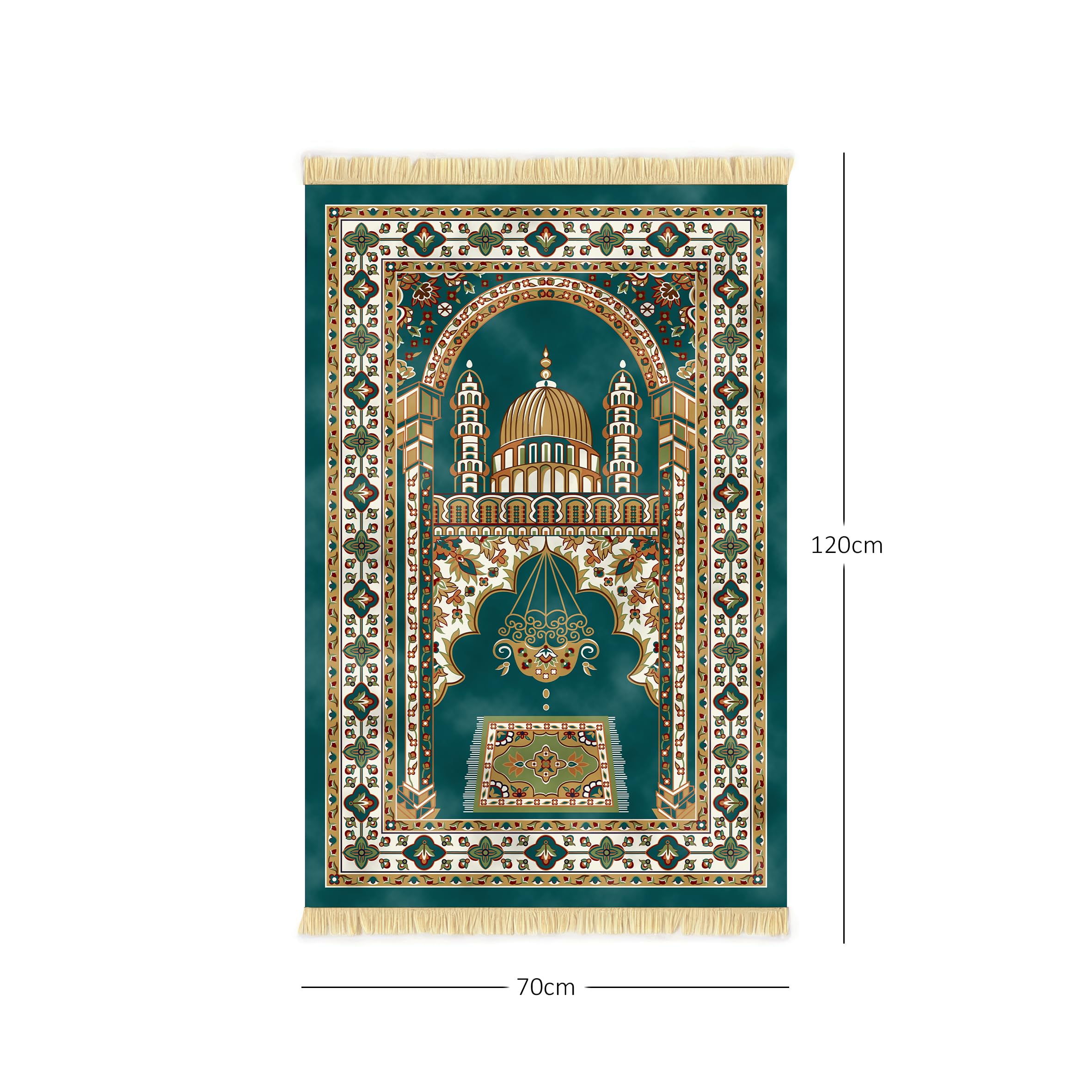 Nicoman Muslim Prayer Rug - Elegant Design, Soft Velvet | Green | 70 x 120 cm 3