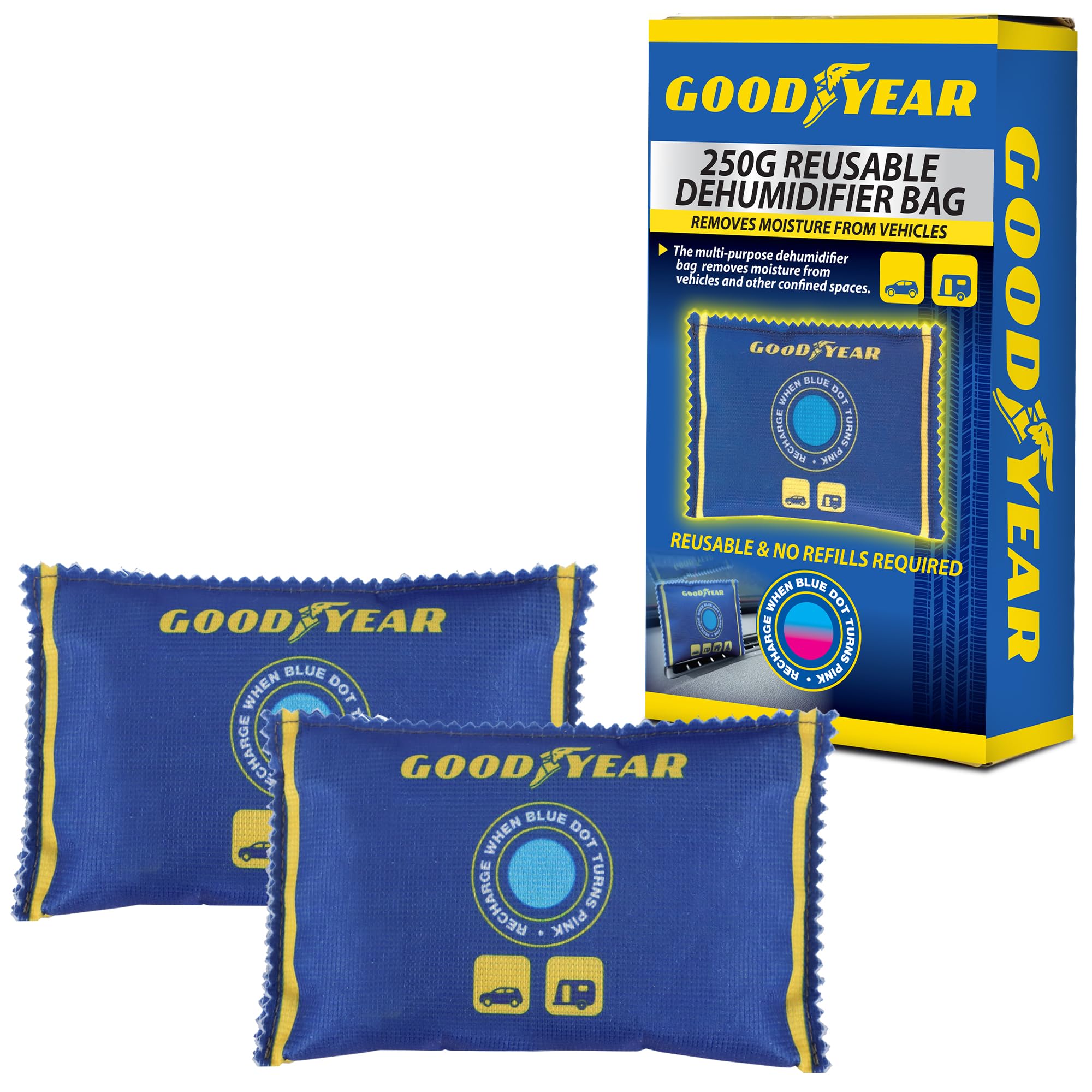 Goodyear 2 Pack Large Car Dehumidifier Bags | Reusable Anti-Mist Moisture Absorber 1
