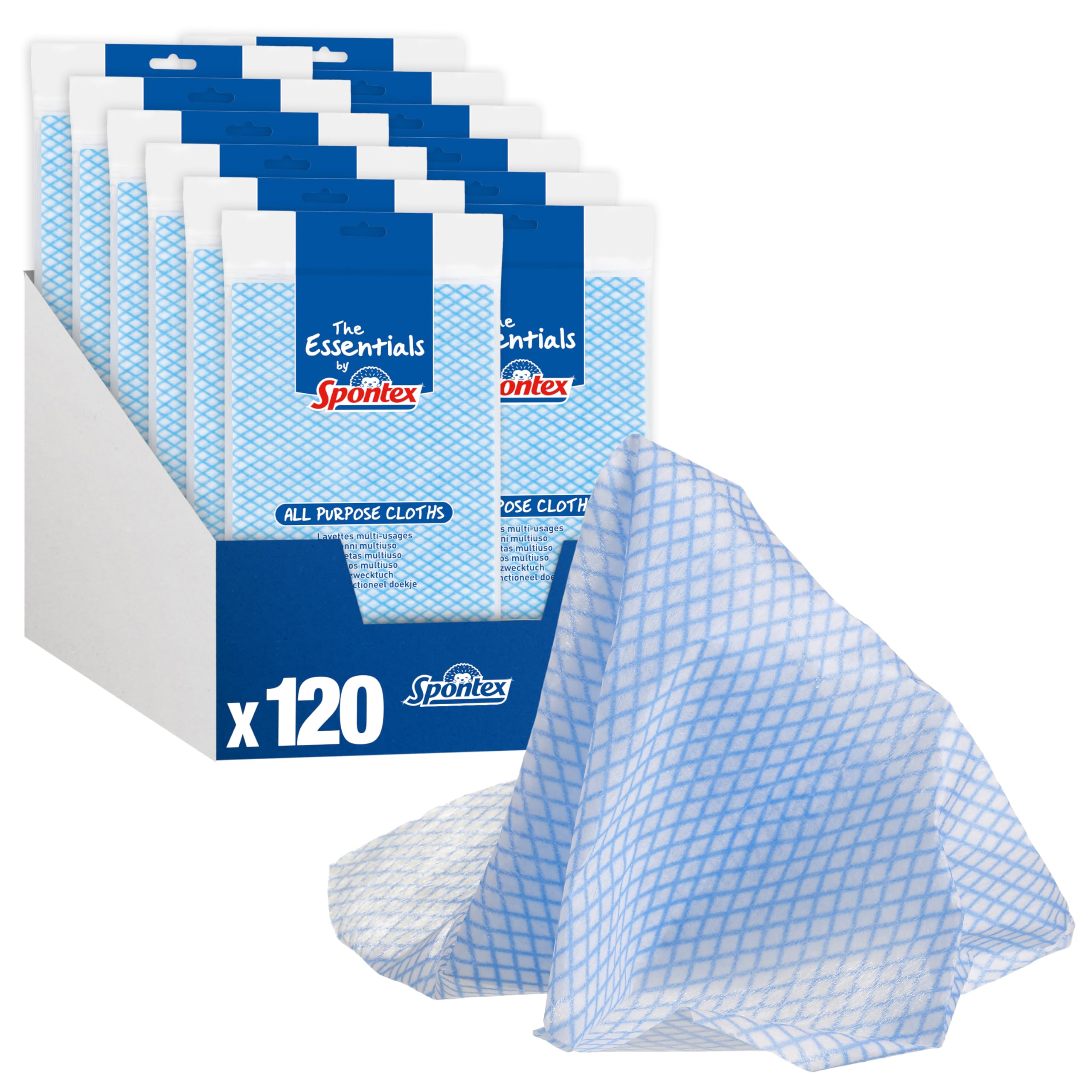 Spontex Essentials All Purpose Cleaning Cloths - 120 Count (12 Packs of 10) | 34 x 53 cm 1