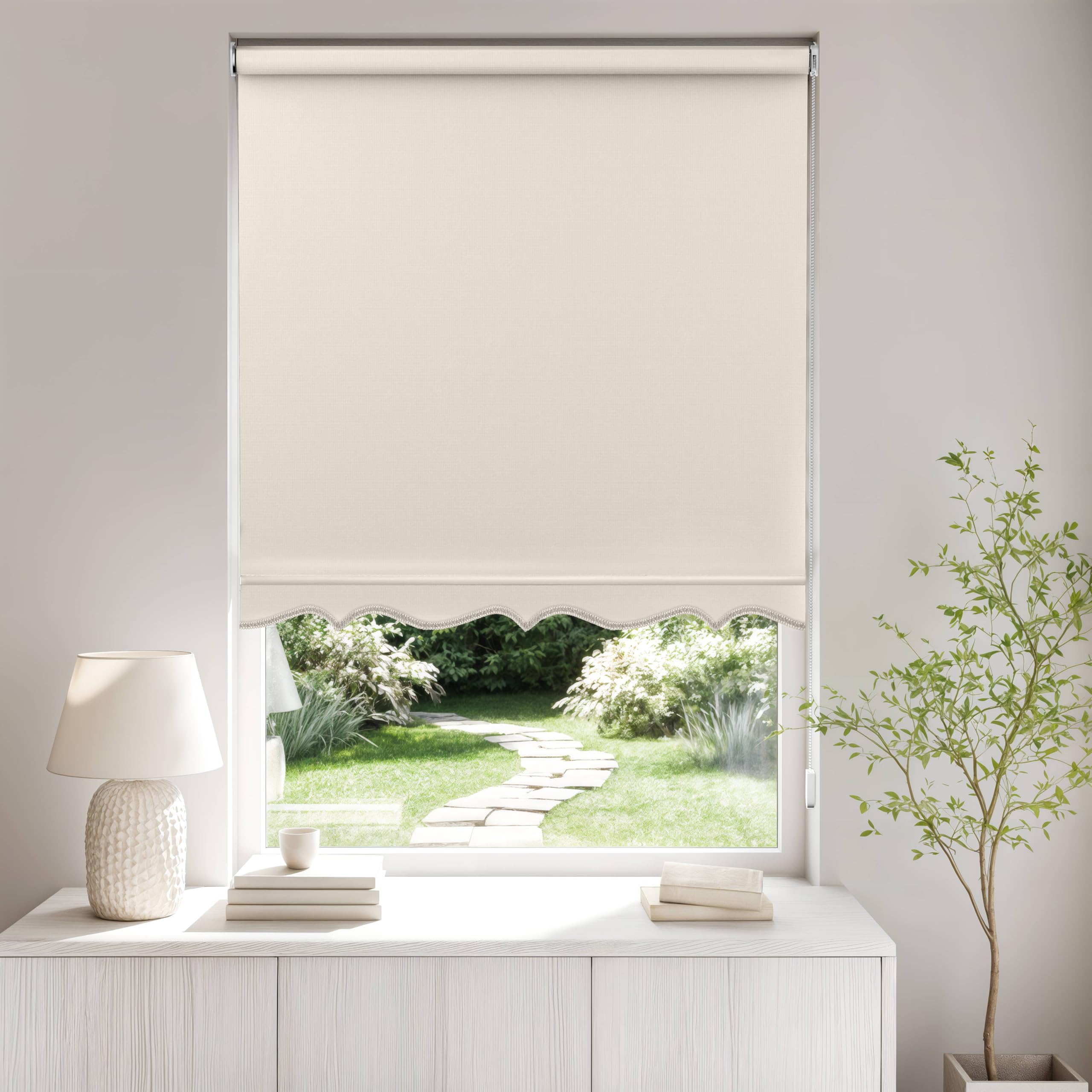 Emma Barclay Scalloped Roller Blind - Child Safe Blackout Blind | Cream | 60W x 165H cm 5
