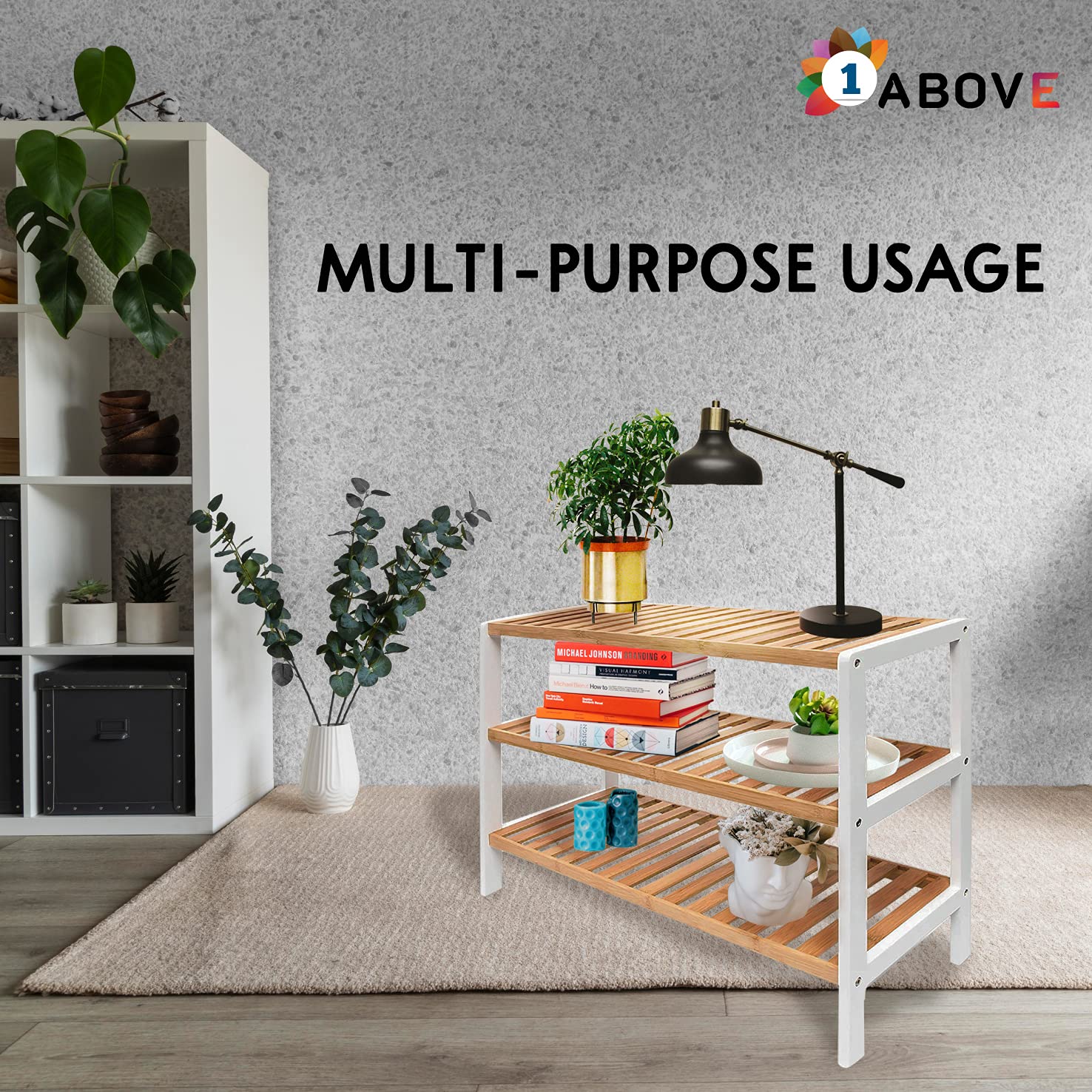 1ABOVE Bamboo Shoe Rack - 3 Tier Storage | White & Natural Wood | Portable | 70x55x25cm 8