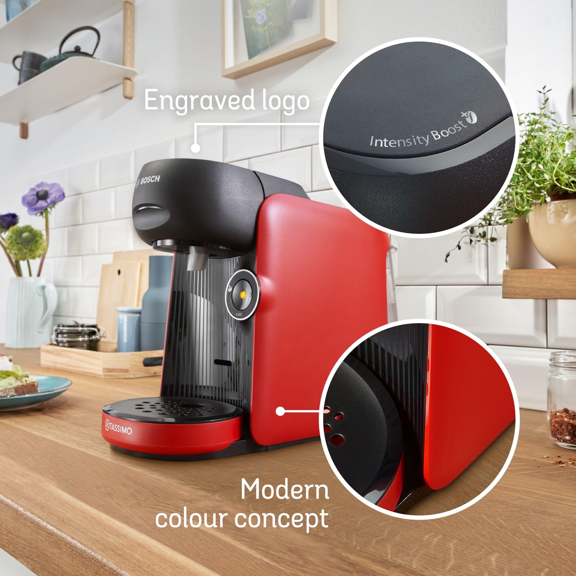 Tassimo by Bosch Finesse Friendly Single Serve Coffee Machine - Red | TAS163EGB | One-Touch 8