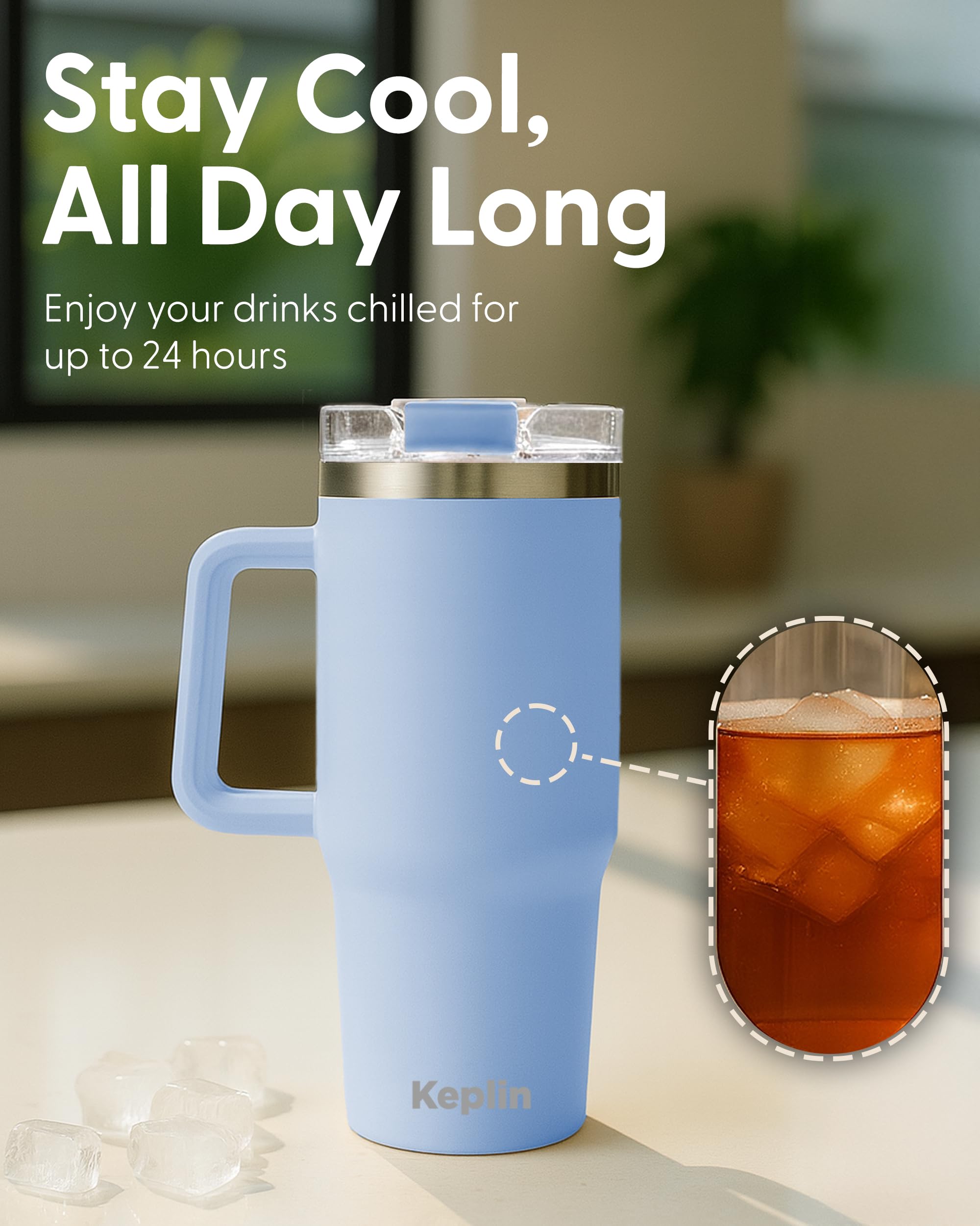 KEPLIN 40 oz / 1200 ml Insulated Travel Tumbler – Double Wall Stainless Steel | Light Blue 6