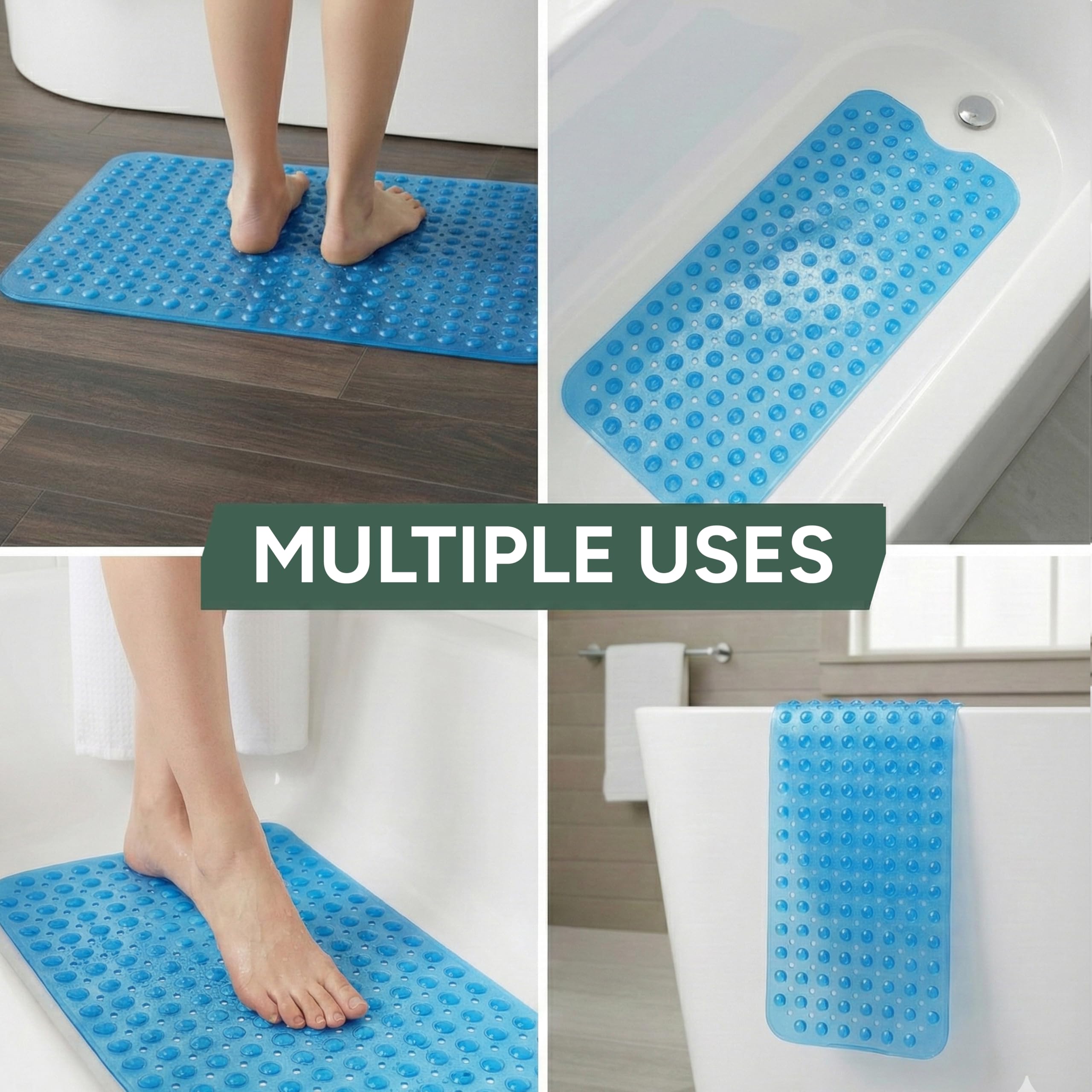 Zuvo Extra Long Non-Slip Bathtub Mat - 100 x 40cm Blue PVC Anti-Mould 5