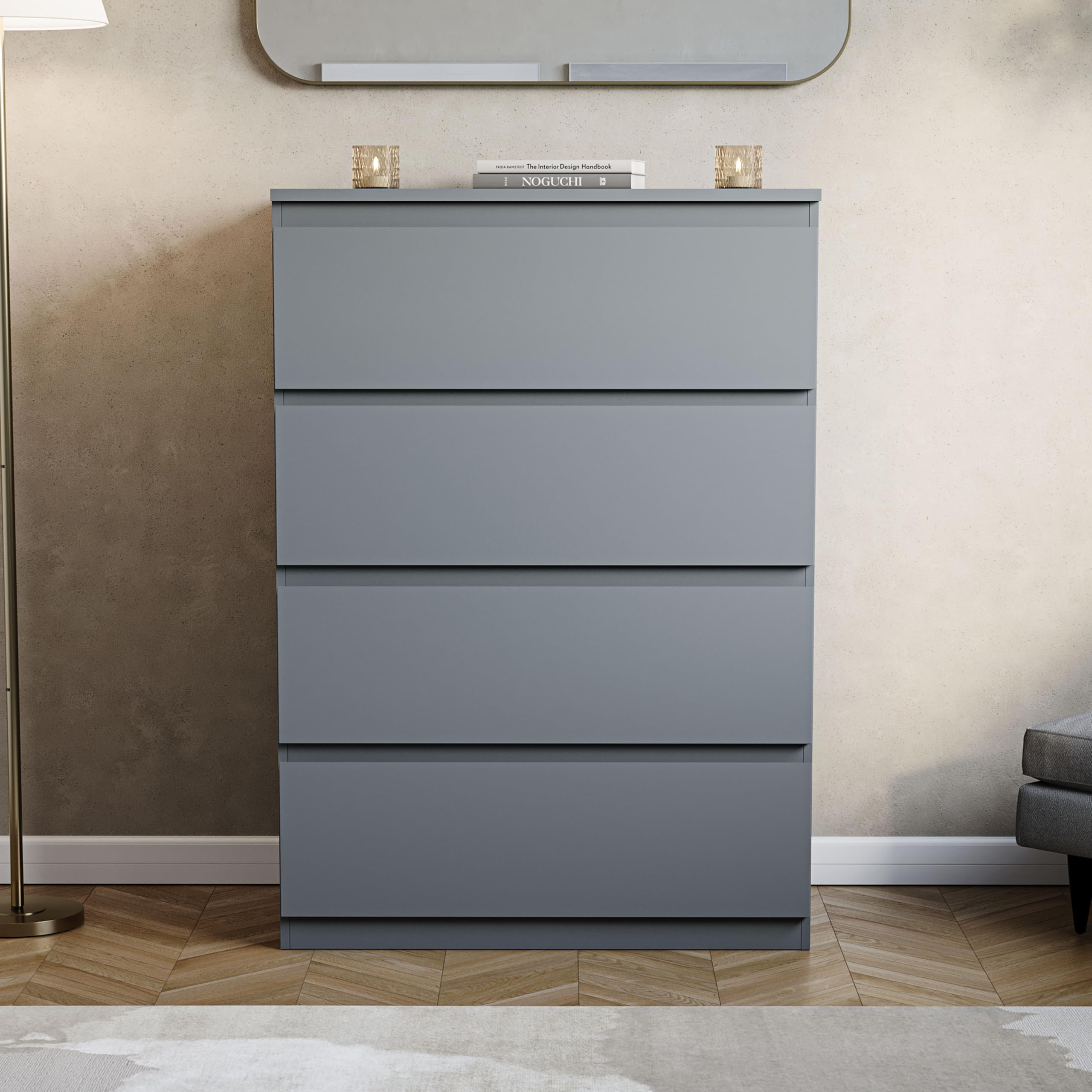 Vida Designs Denver 4 Drawer Chest of Drawers | 70W x 40D x 96H cm | Grey Engineered Wood 3