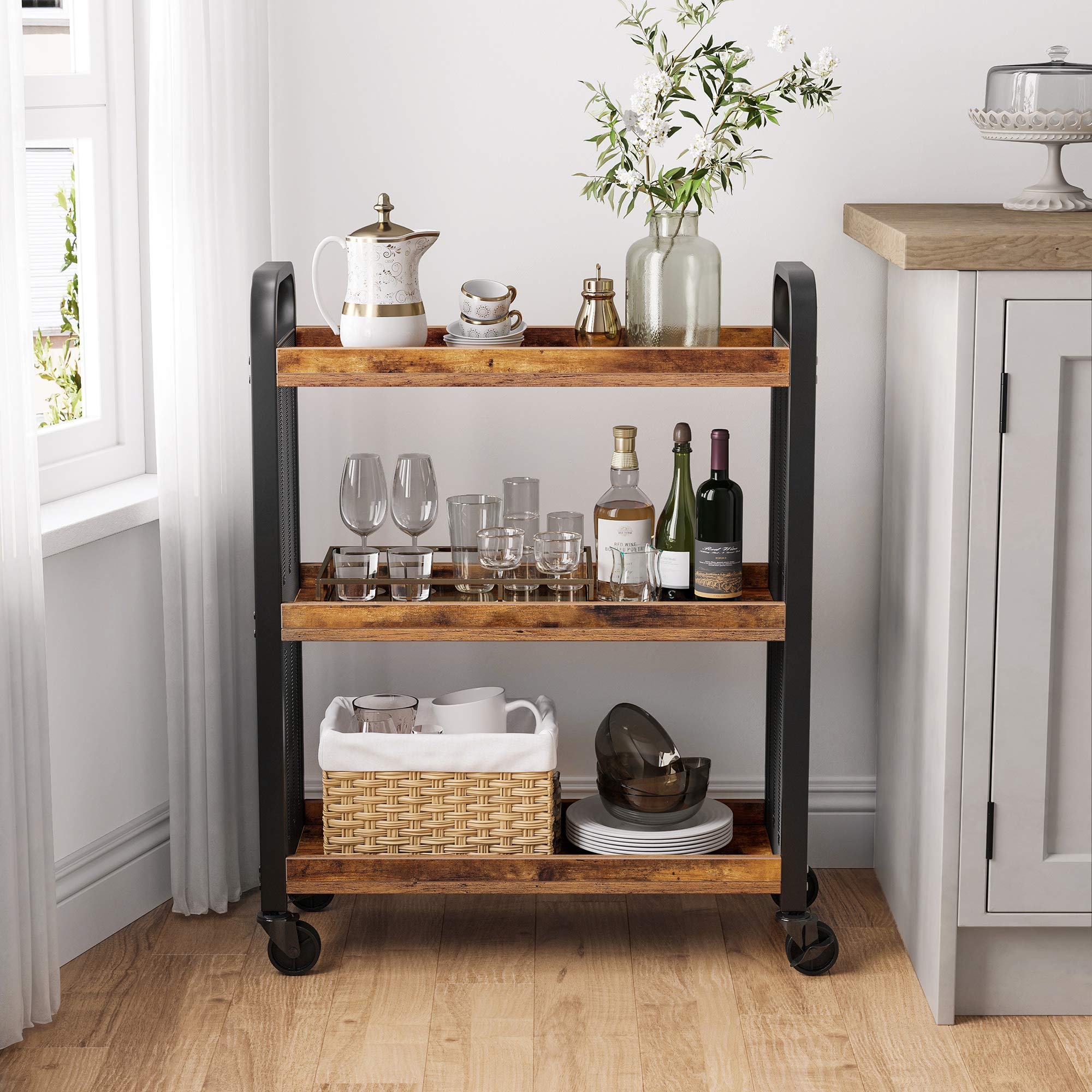 VASAGLE DAINTREE Kitchen Trolley - 3 Shelves, Rustic Brown | 66 x 26 x 85 cm 2