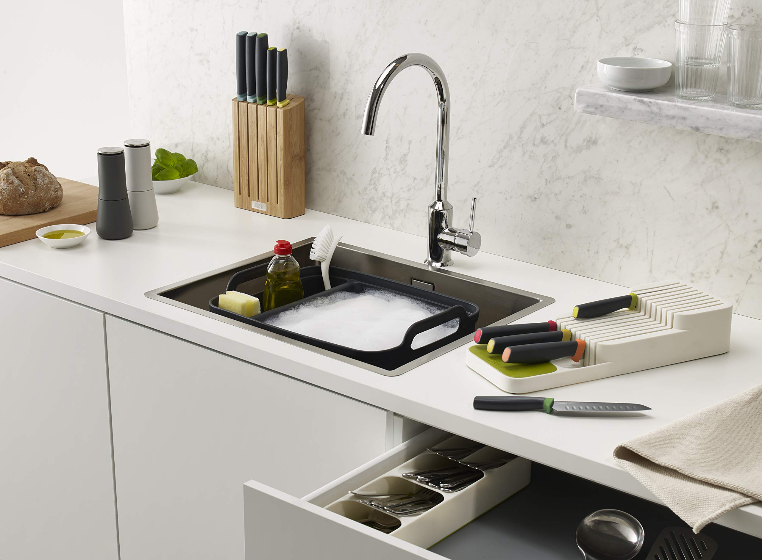 Joseph Joseph Wash and Drain Kitchen Washing Up Bowl with Handles | Plastic, Grey | 31.5 cm W 2