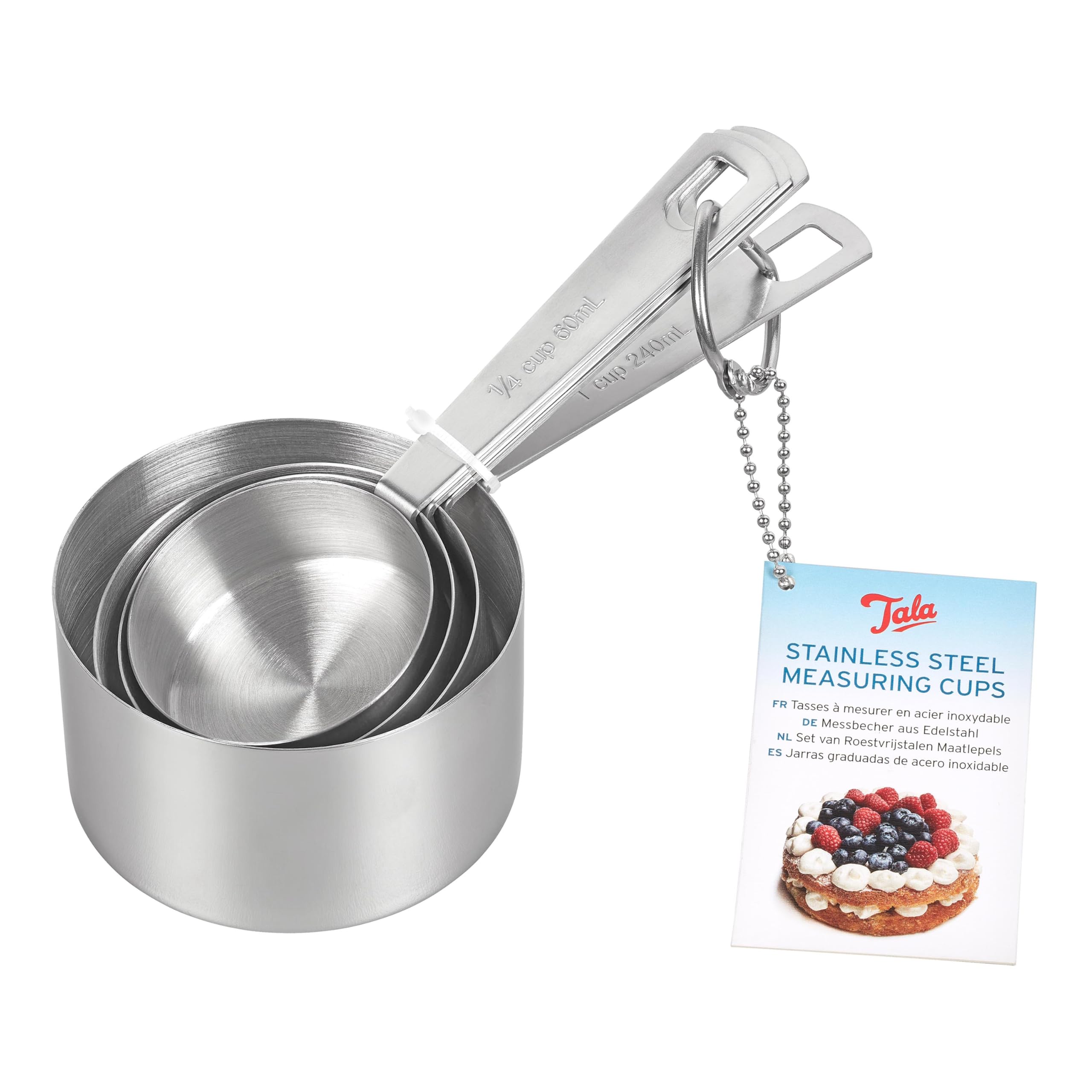 Tala Stainless Steel Measuring Cups Set of 4 | Millilitre & Cup Measurements | Metallic Silver 1
