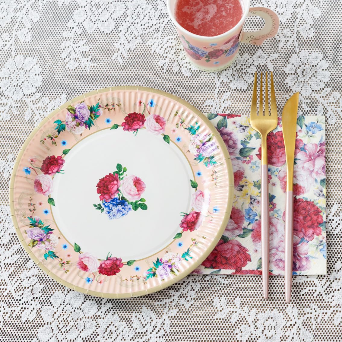 Talking Tables Pack of 24 Vintage Floral Paper Plates - 23cm Disposable Dishes for Parties 3