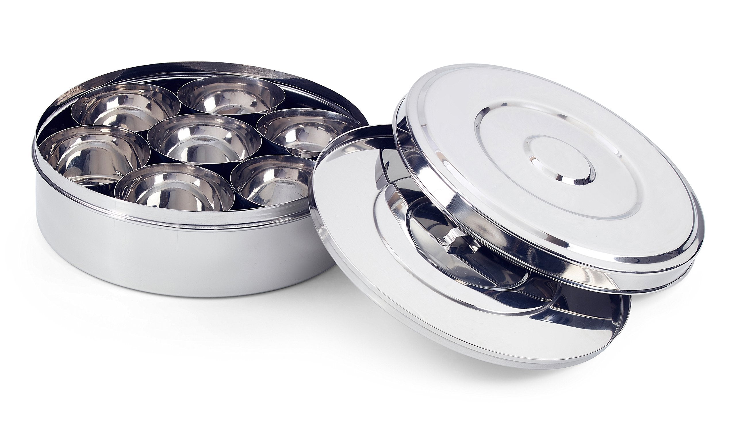 Zinel 7117 Stainless Steel Spice Box/Masala Dabba with 7 Compartments and 2 Lids | 24 cm Round 2