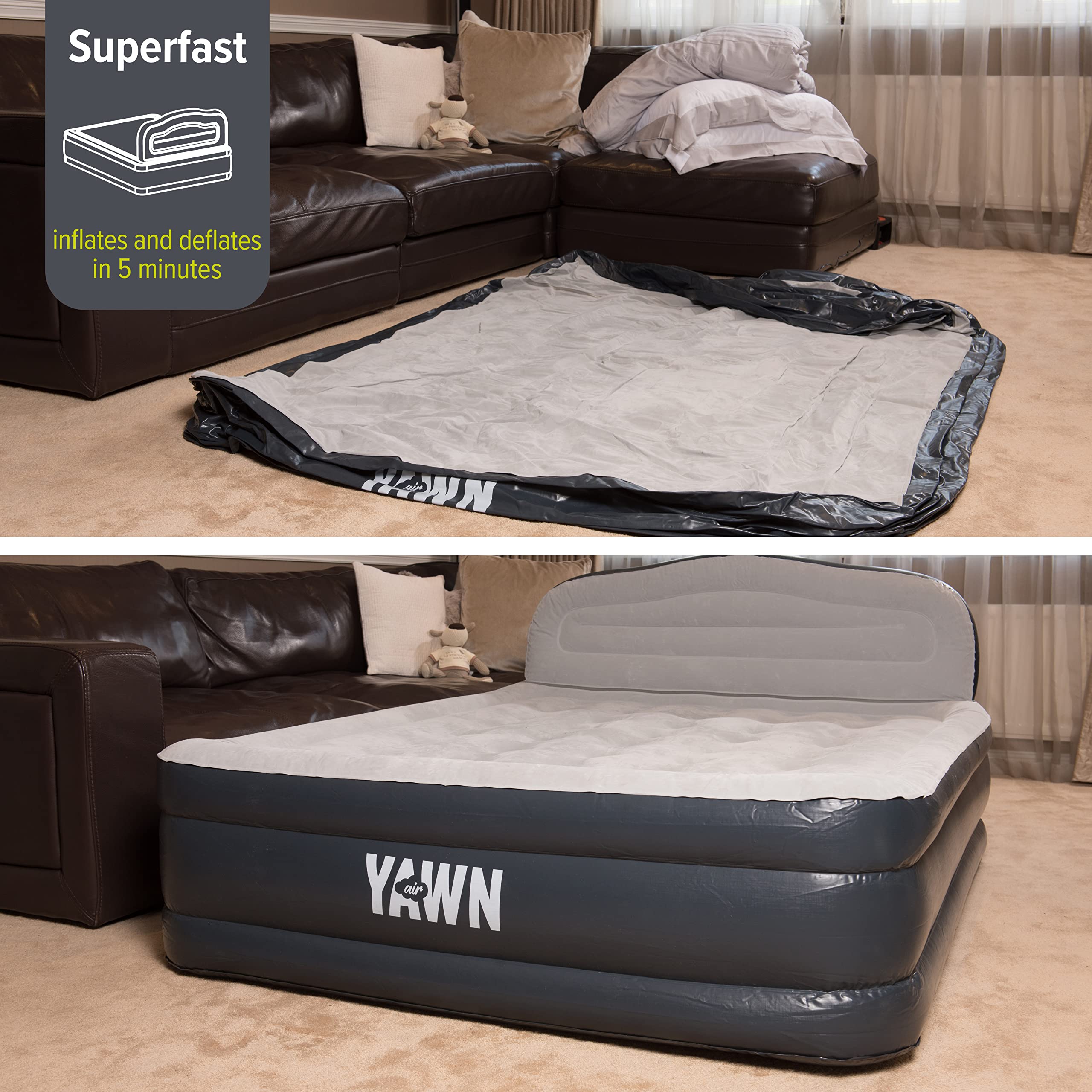 YAWN AIR Deluxe Self-Inflating Airbed - Single Size | Built-in Pump & Headboard | Includes Fitted Sheet 4