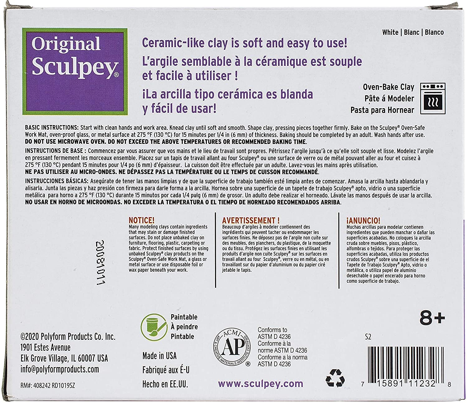 Sculpey Original Polymer Clay - White Oven Bake Modeling Compound | 794 g 3