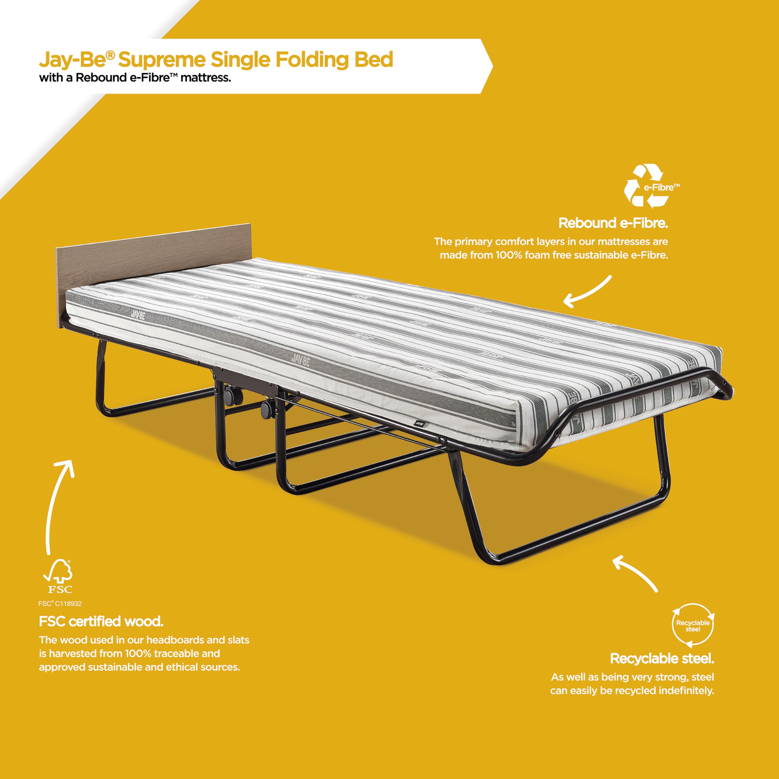 JAY-BE Supreme Automatic Folding Bed with Rebound e-Fibre Mattress - Single Size, 160kg Max User Weight 5
