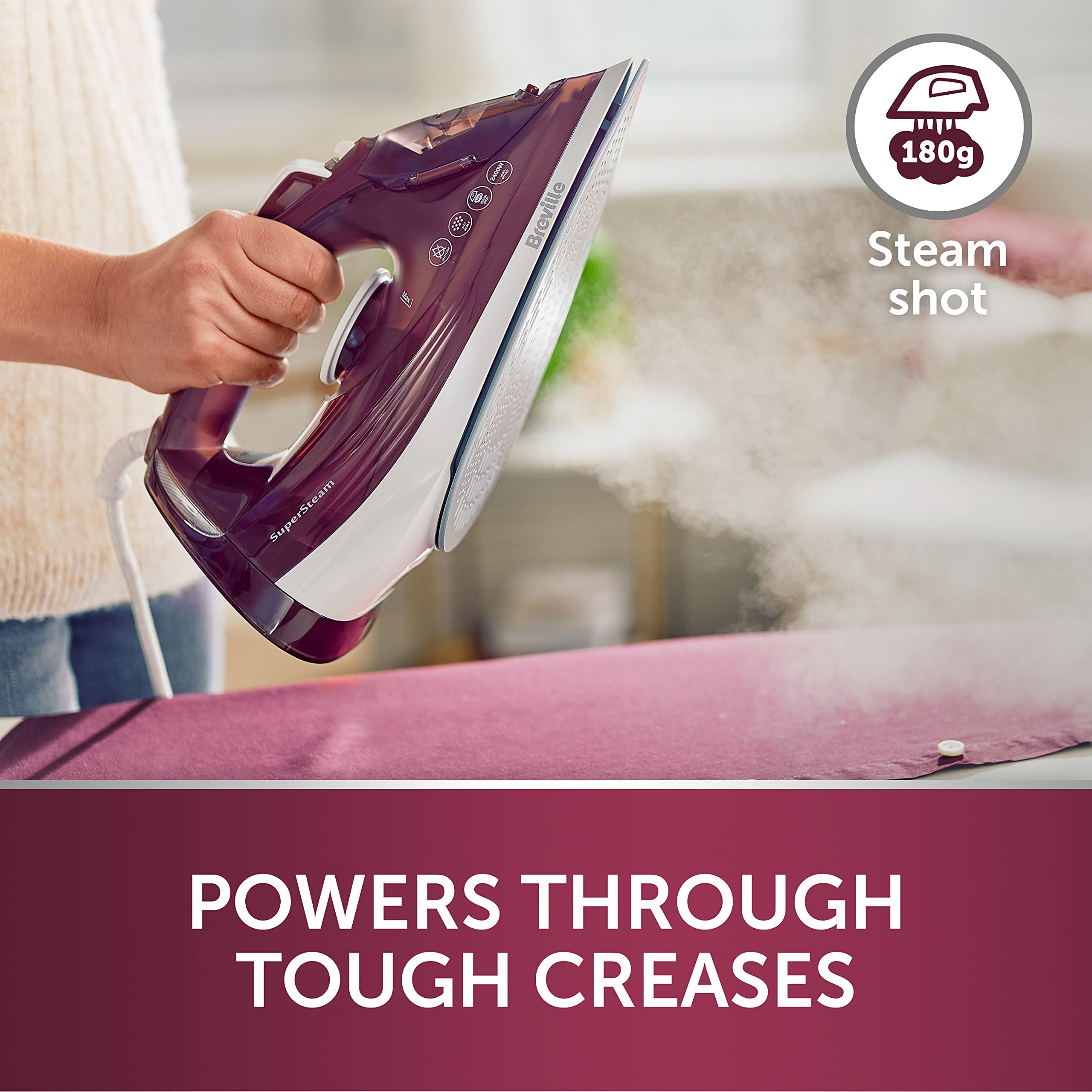 Breville SuperSteam Steam Iron - 2400W | 180g Steam Shot | Ceramic Soleplate | Red 3