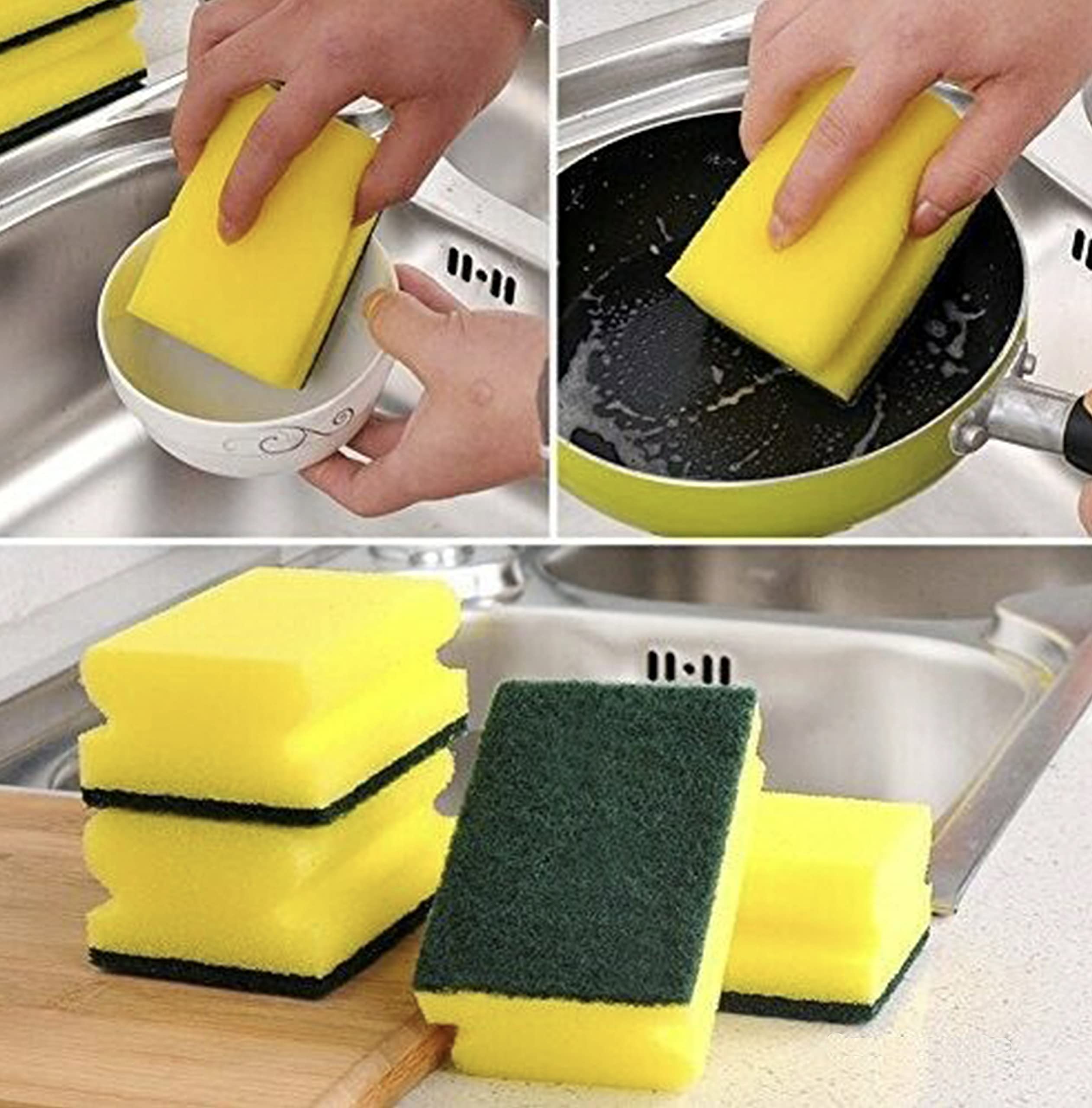 HomeSmith Heavy Duty Scrub Sponge - Dual-Sided Dishwashing & Cleaning | 10 Pack | Yellow/Green 2