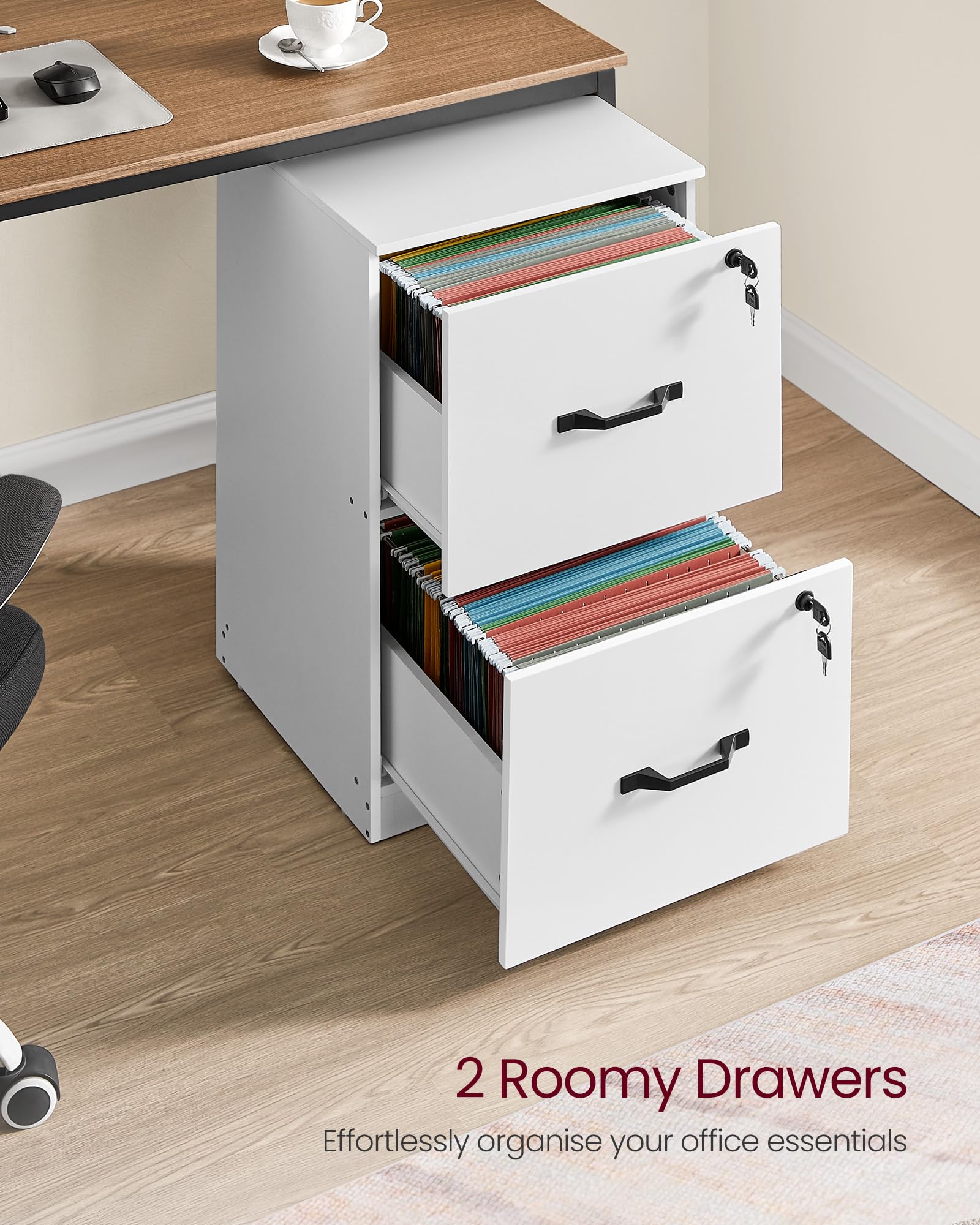 VASAGLE Vertical File Cabinet - 2 Lockable Drawers | A4/Letter Size | Cloud White 4