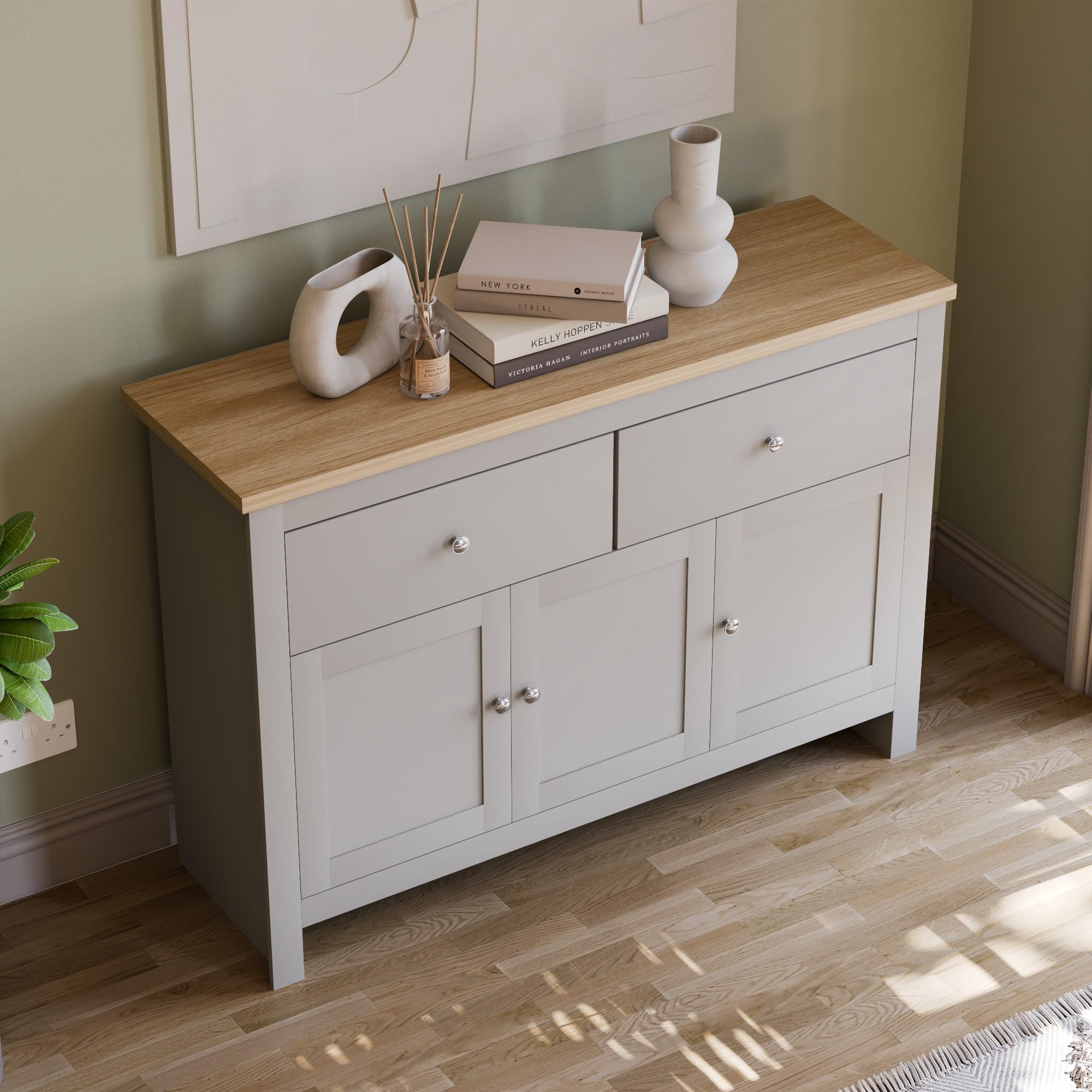 Vida Designs Arlington Sideboard Buffet Cupboard Cabinet | Grey & Oak | H 82 x W 117 x D 35 Cm 6