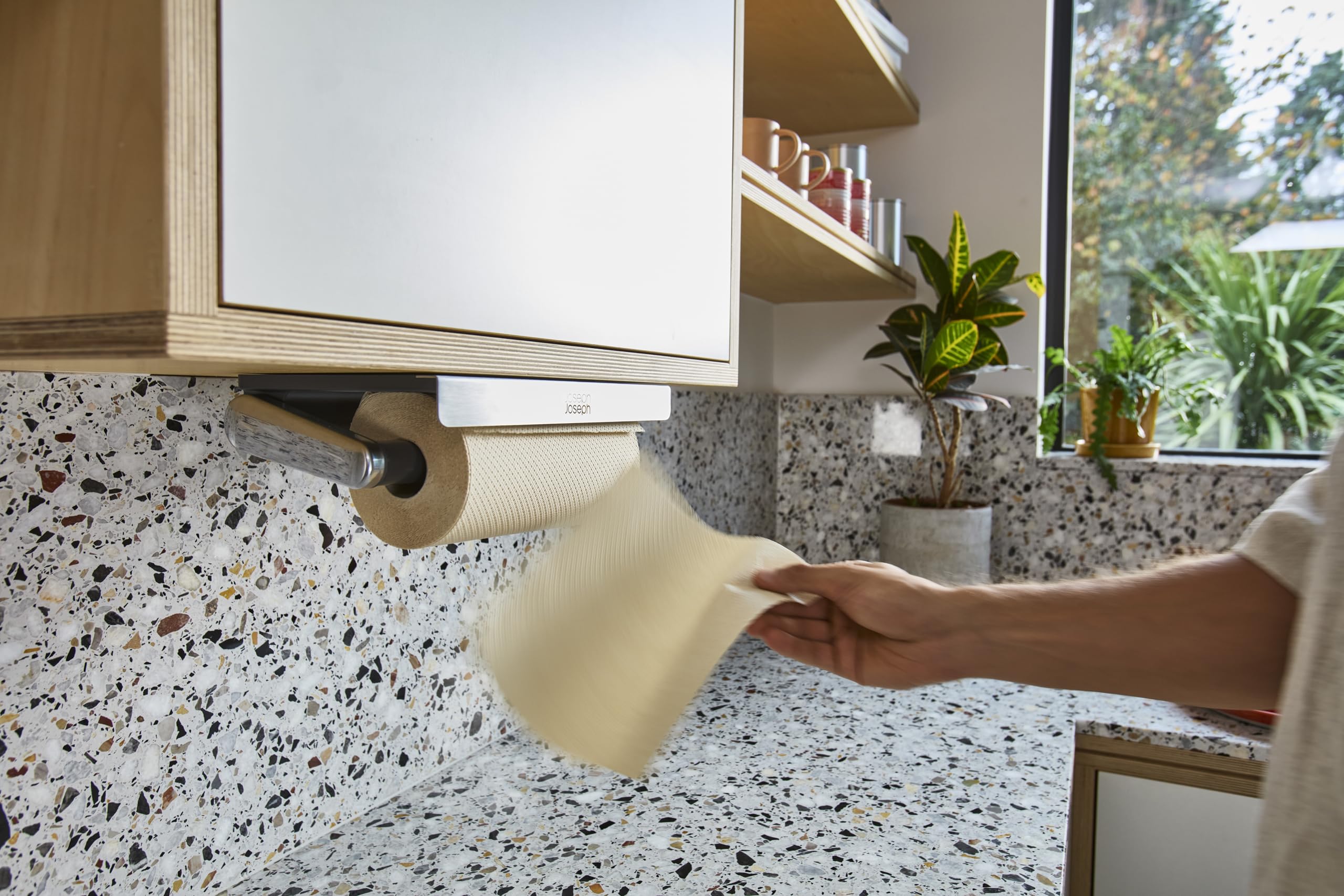 Joseph Joseph RollGrip Under Cabinet Paper Towel Holder - Space-Saving, Graphite, Stainless Steel 3