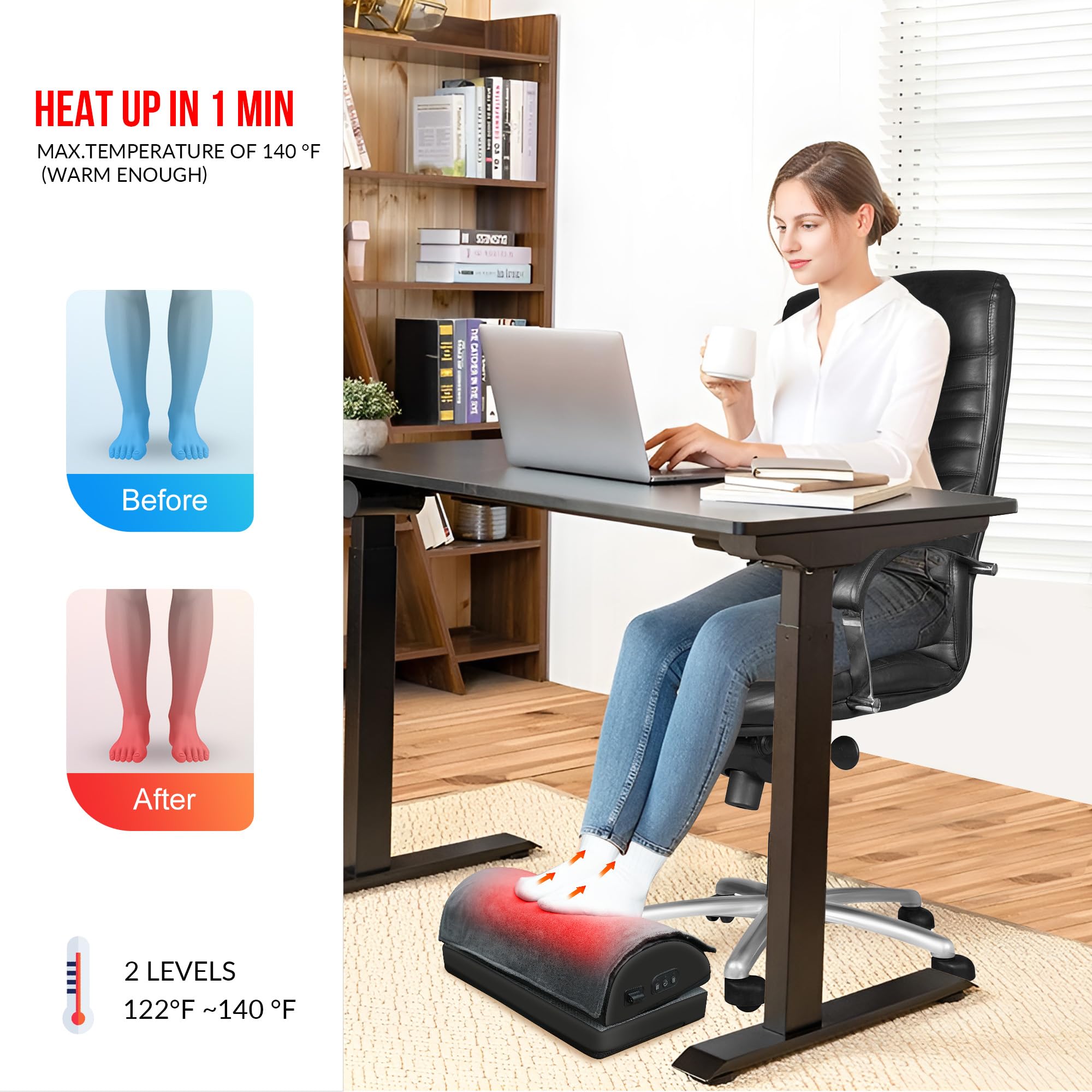 Snailax Heated Foot Rest Under Desk with Vibration Massage | Double Layer Adjustable Height | Memory Foam 3