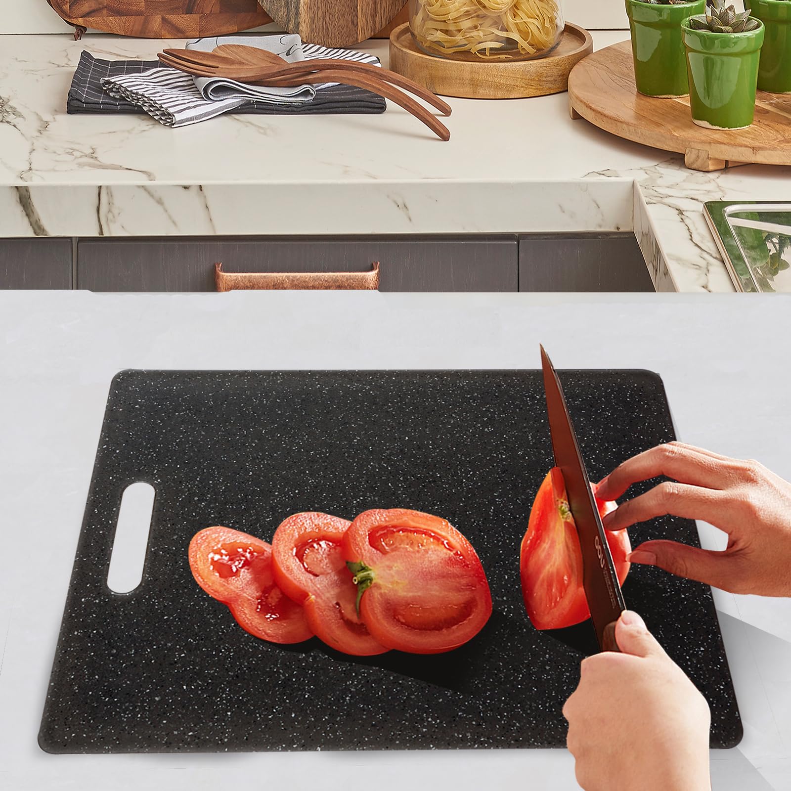 ASelected 3-Piece Polypropylene Cutting Board Set - Marble Pattern | Includes Knife | Darkslategray 5