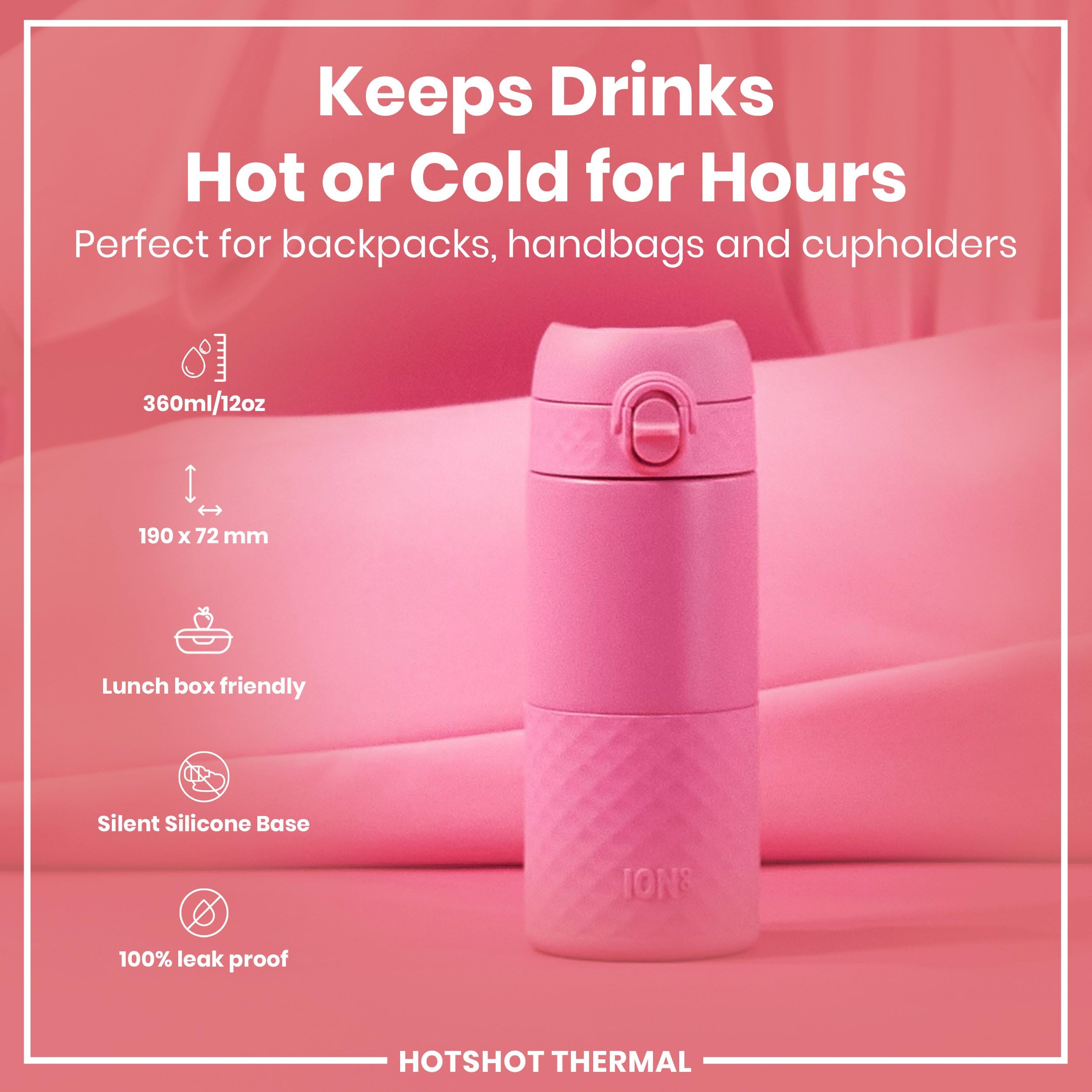 Ion8 Hotshot Insulated Travel Mug - 360 ml, Rose Bloom, Leak Proof, Dishwasher Safe 3